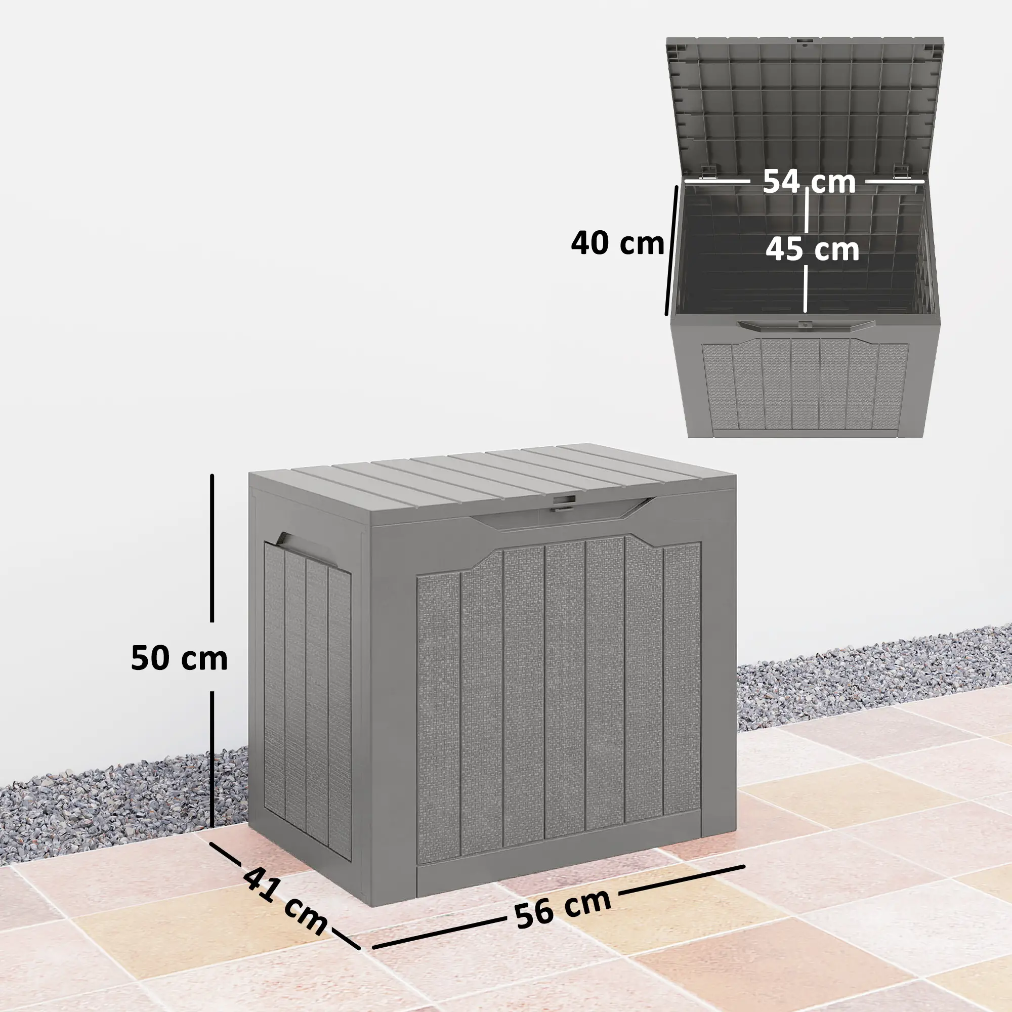 Outsunny 97L Plastic Garden Storage Box, Khaki - Image 3