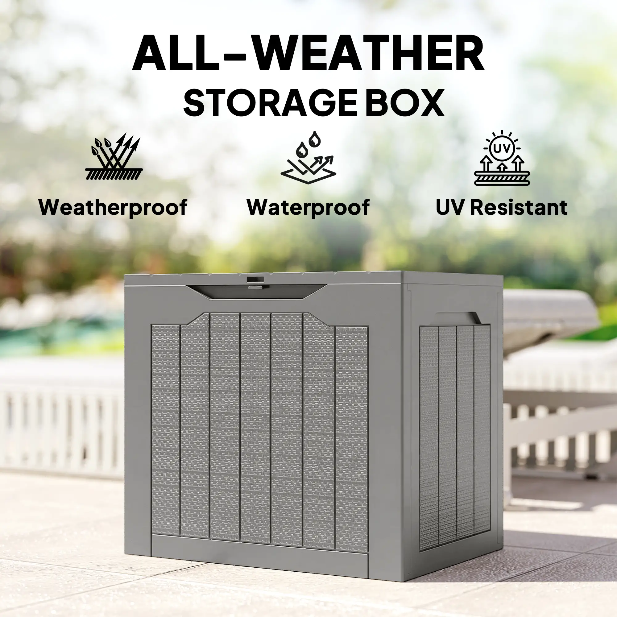 Outsunny 97L Plastic Garden Storage Box, Khaki - Image 7
