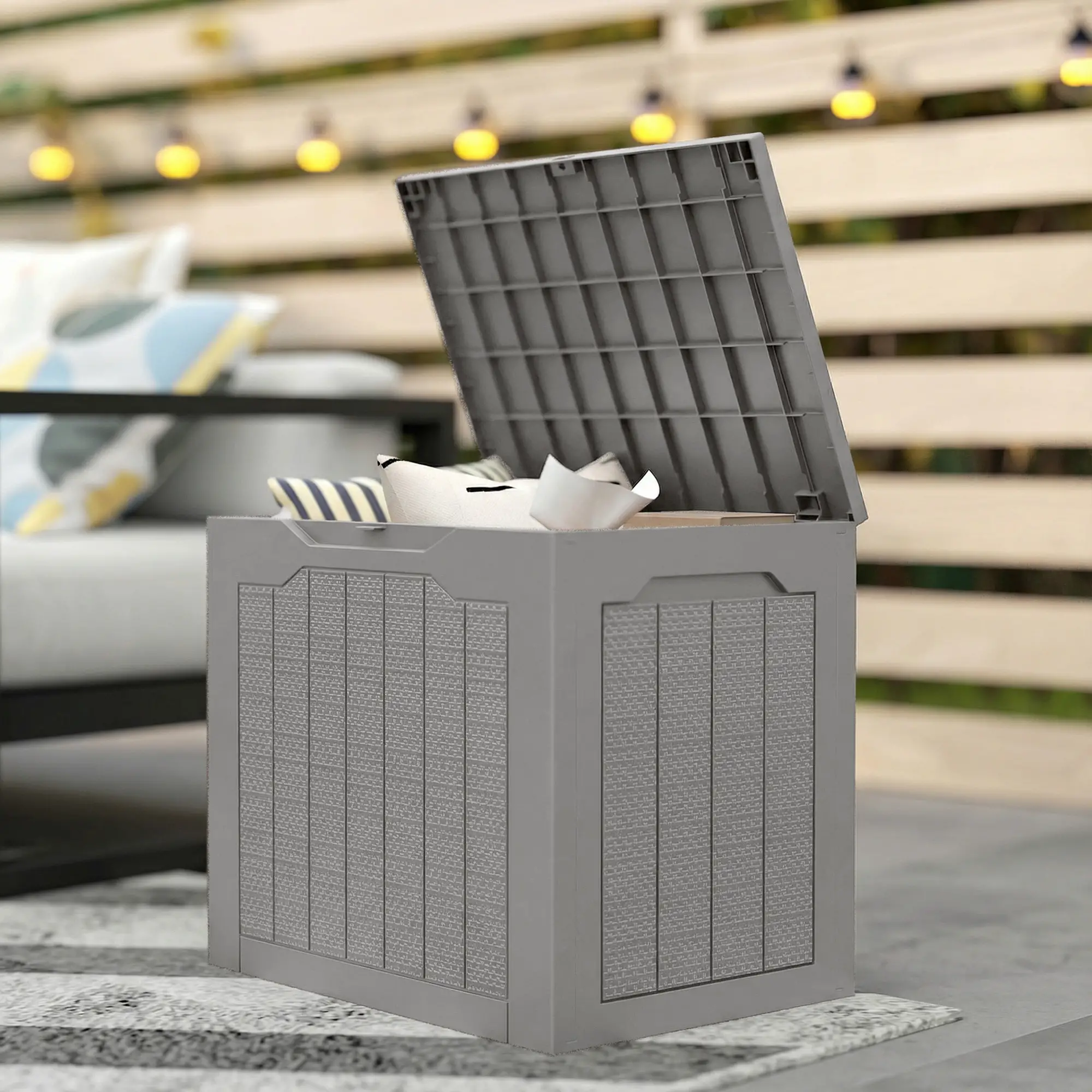 Outsunny 97L Plastic Garden Storage Box, Khaki - Image 8