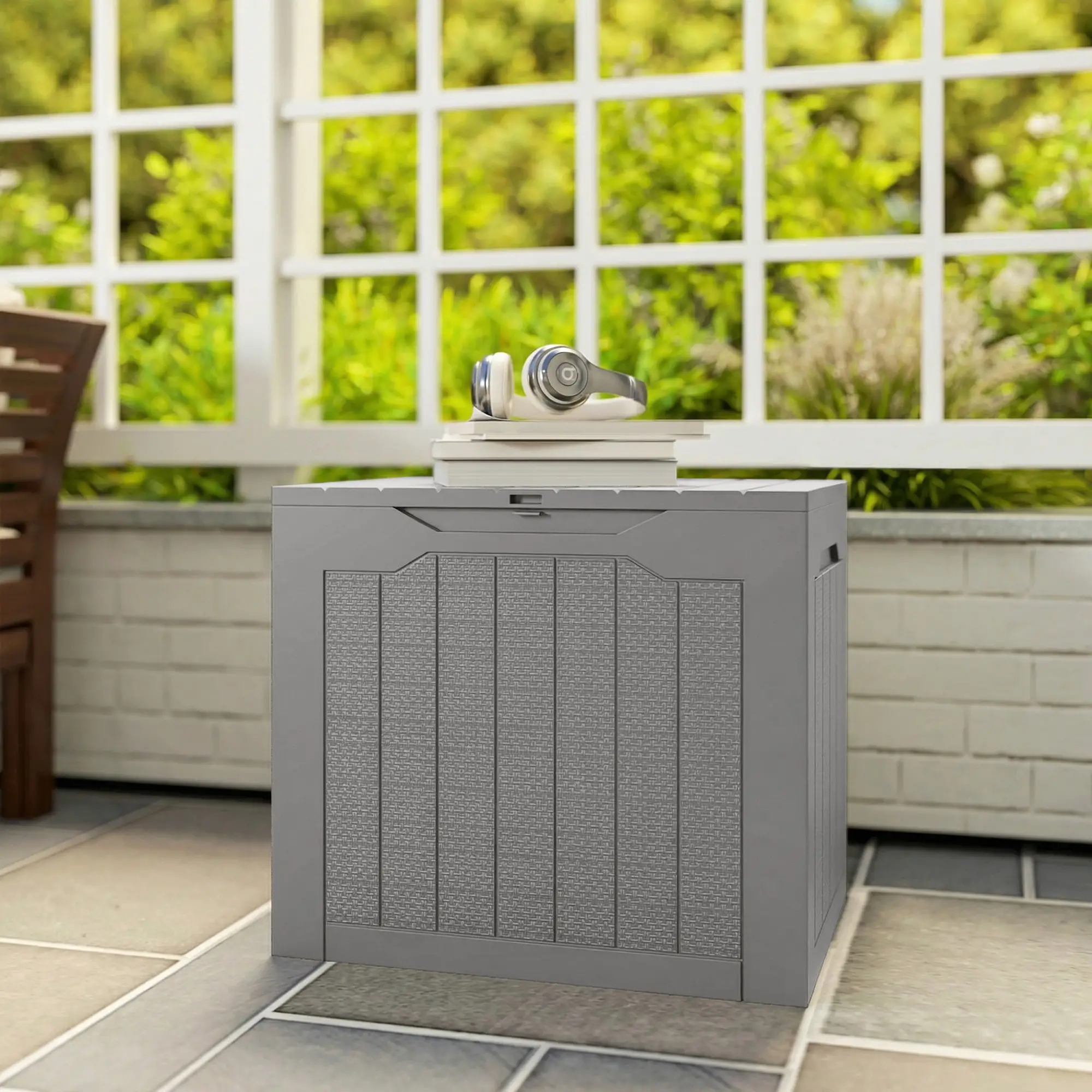 Outsunny 97L Plastic Garden Storage Box, Khaki - Image 9