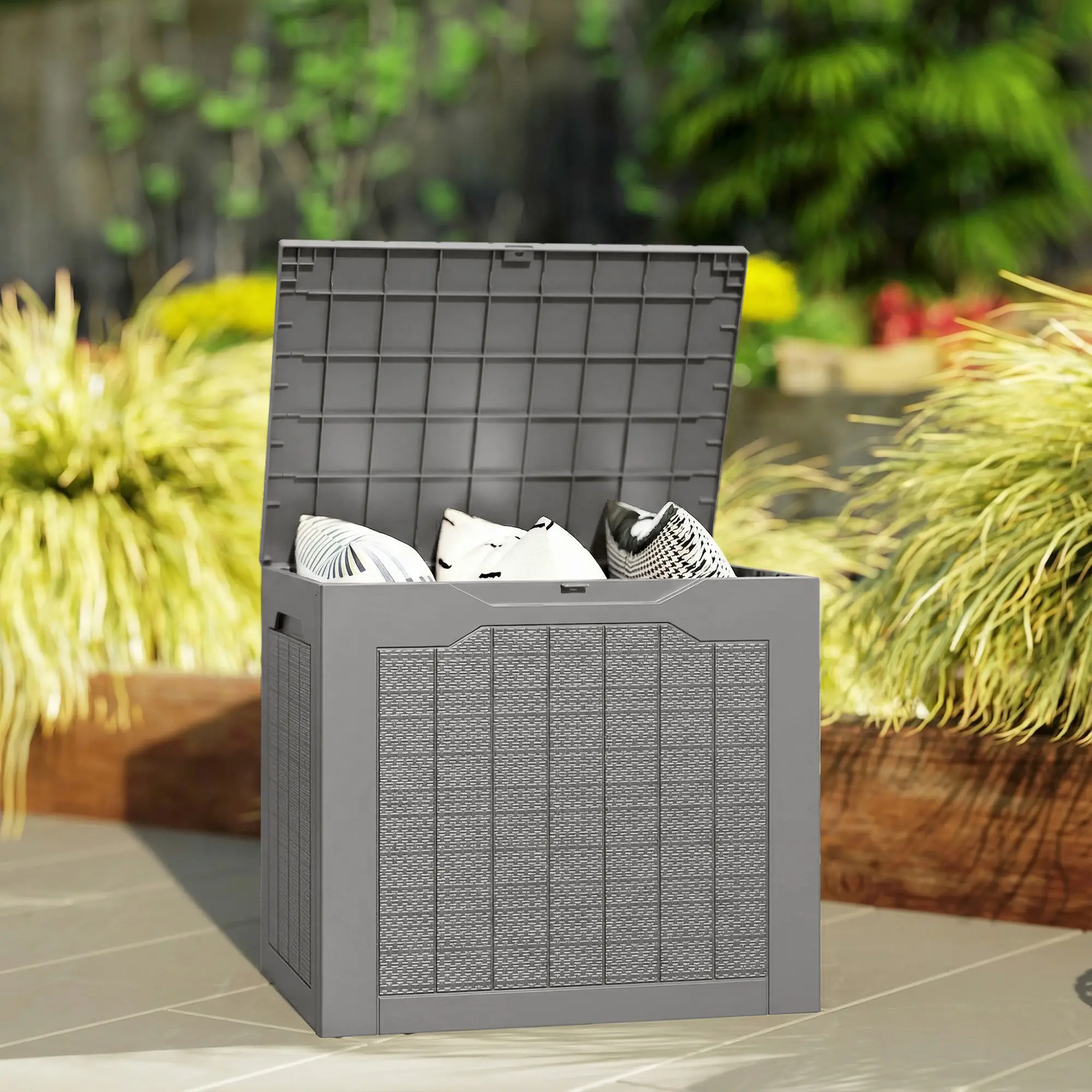 Outsunny 97L Plastic Garden Storage Box, Khaki - Image 10