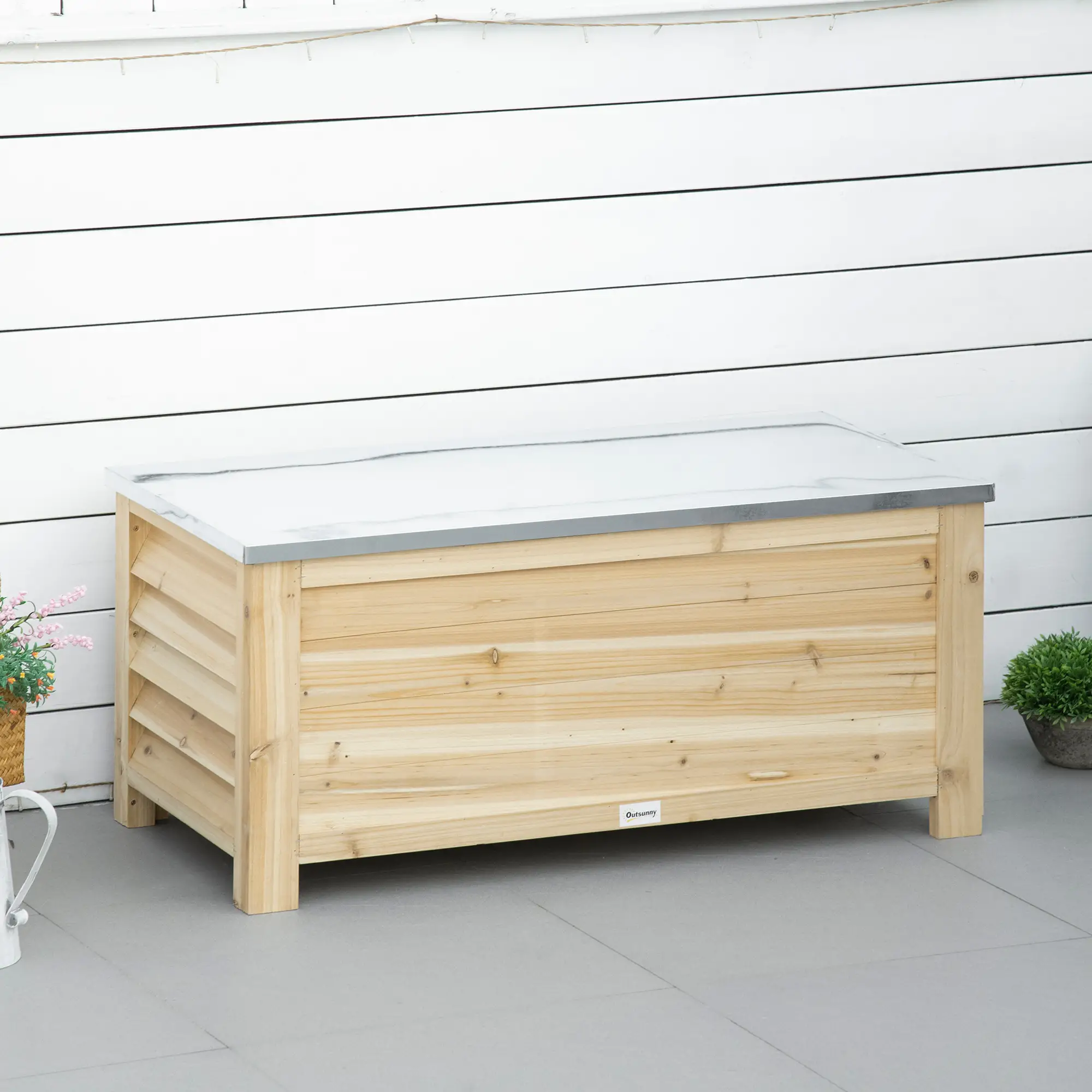 Outsunny 155L Wooden Garden Storage Box, Natural - Image 2
