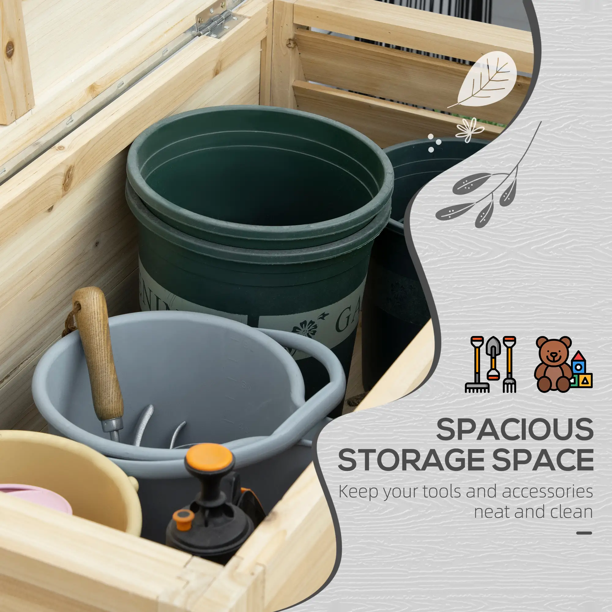 Outsunny 155L Wooden Garden Storage Box, Natural - Image 4