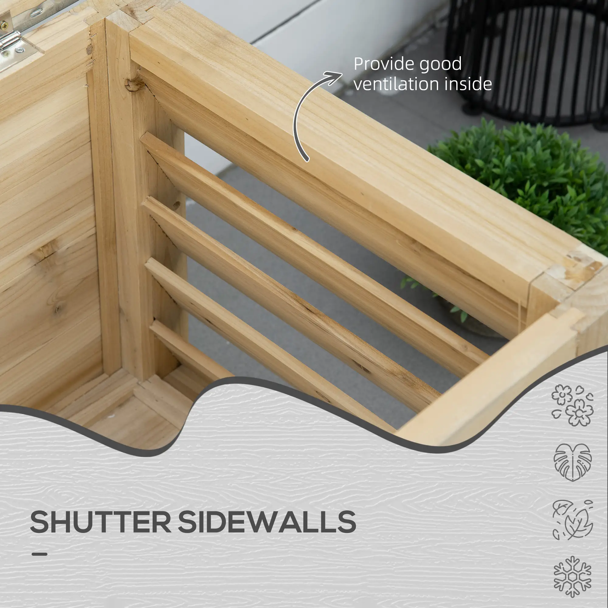 Outsunny 155L Wooden Garden Storage Box, Natural - Image 7