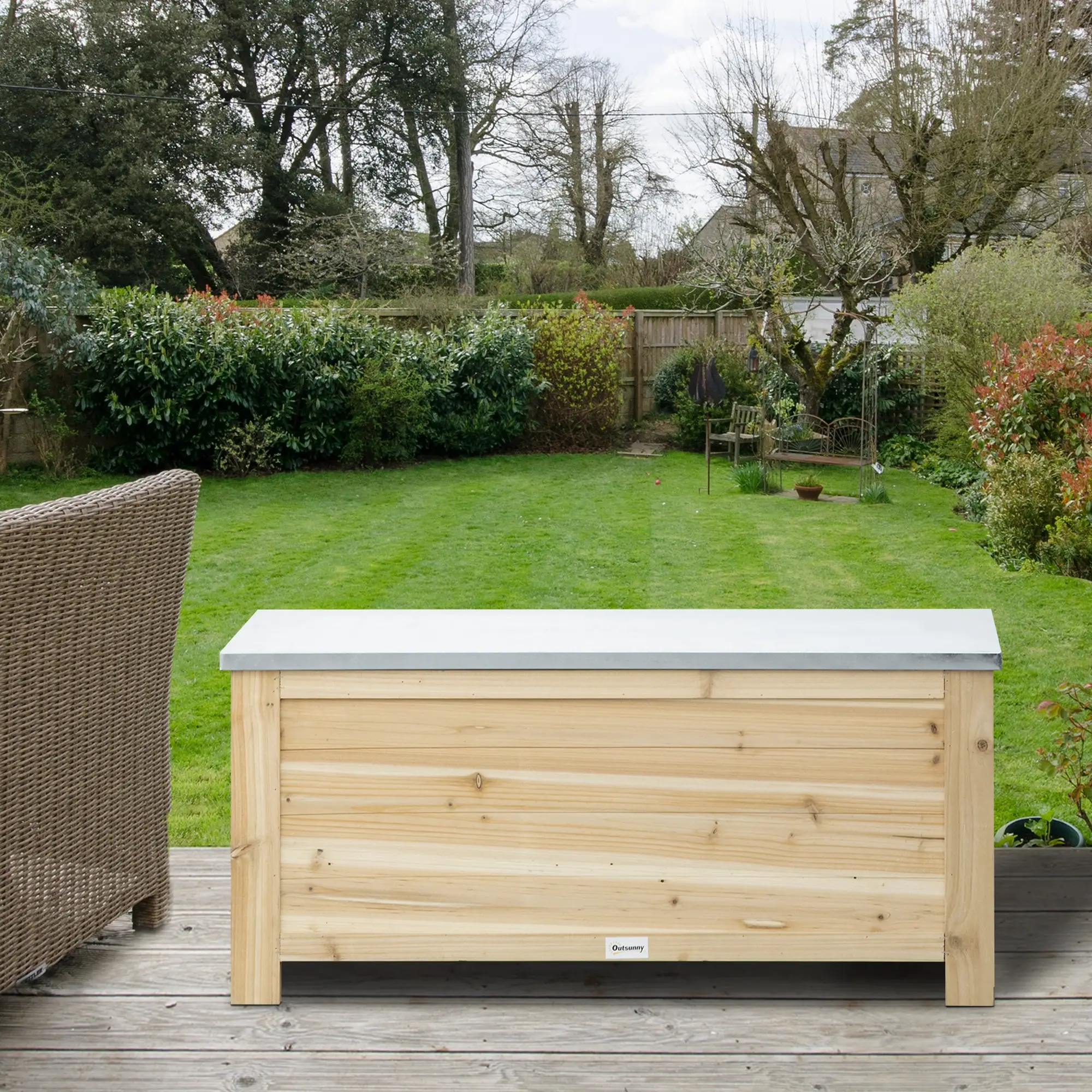 Outsunny 155L Wooden Garden Storage Box, Natural - Image 10