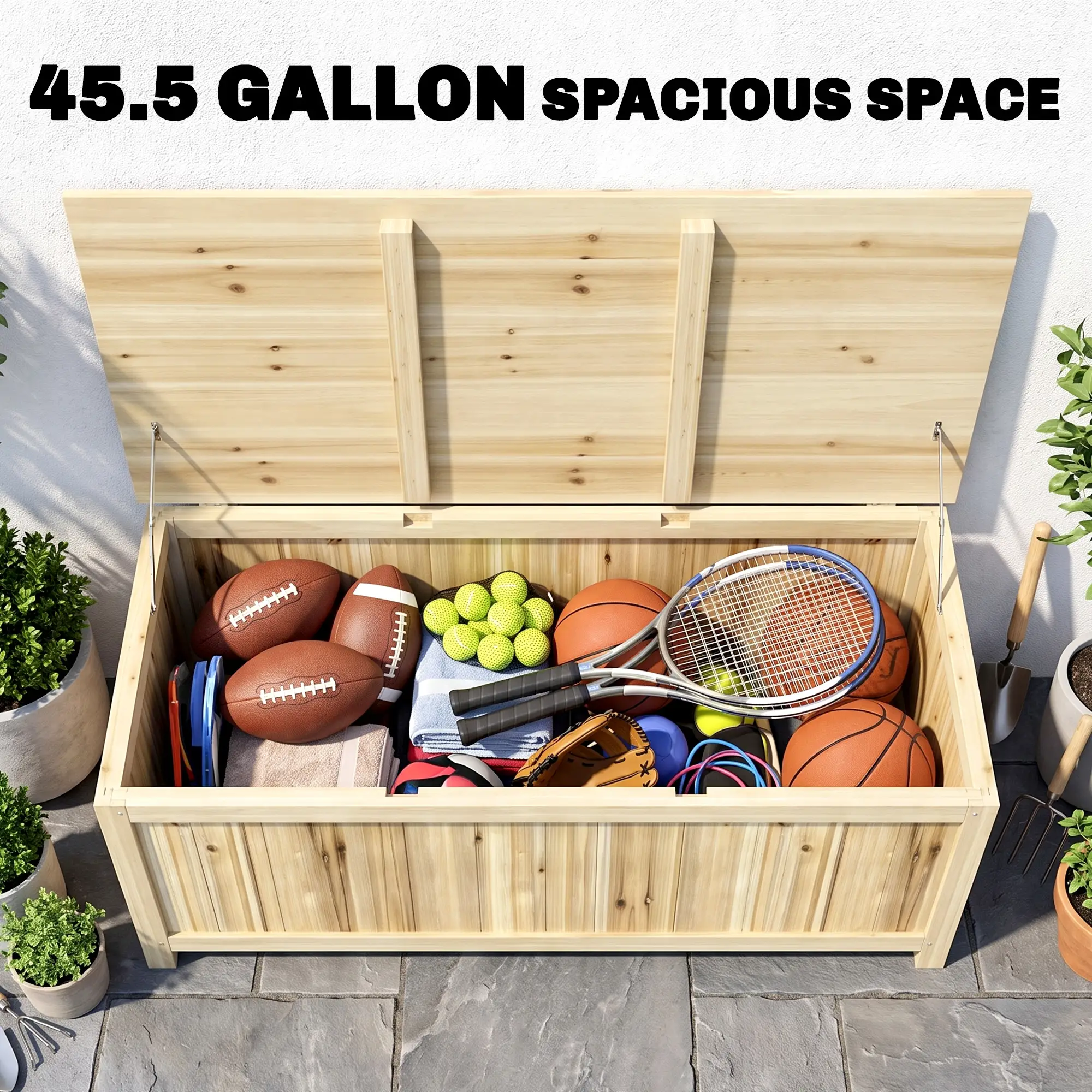 Outsunny 172L Wooden Garden Storage Box, Natural - Image 4