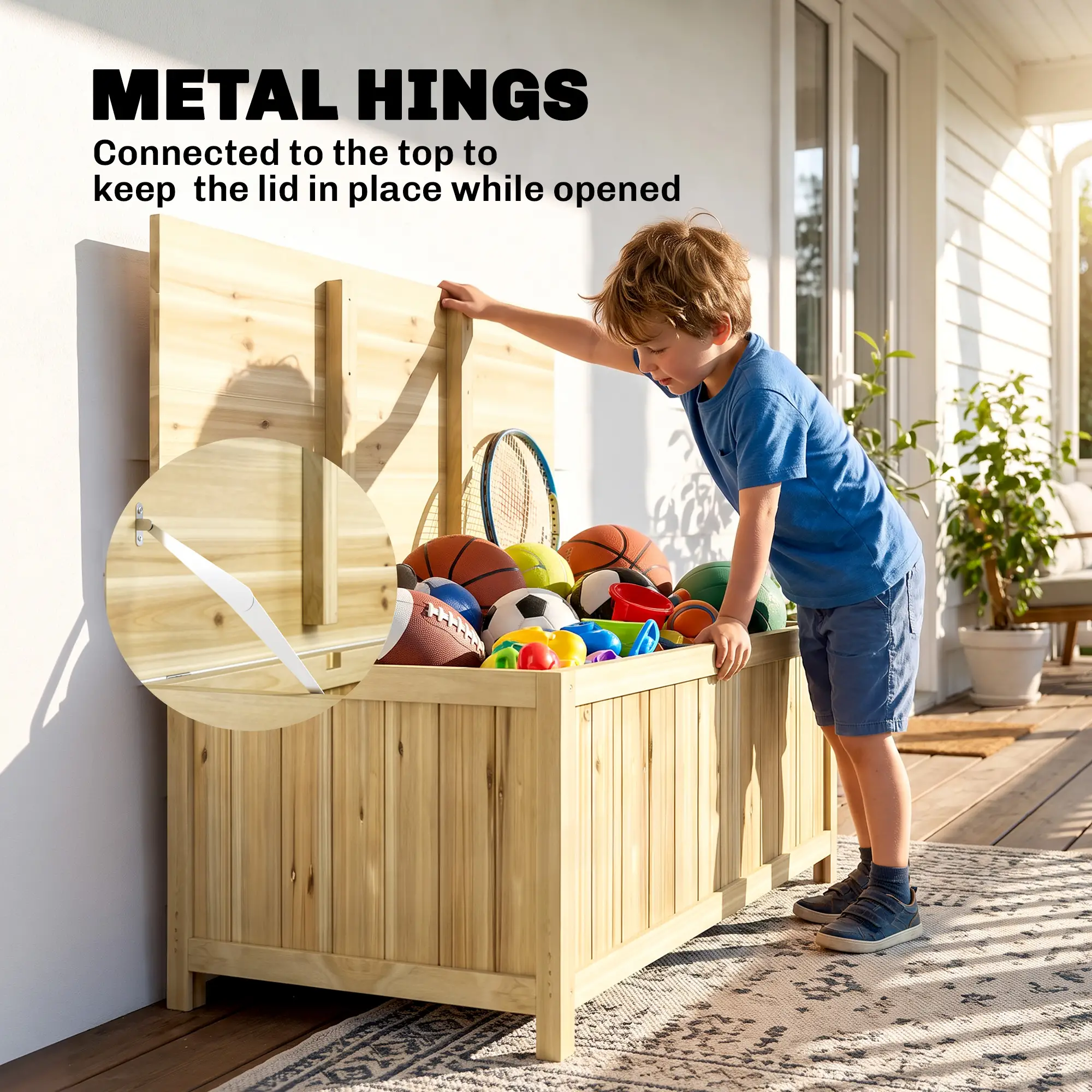 Outsunny 172L Wooden Garden Storage Box, Natural - Image 5