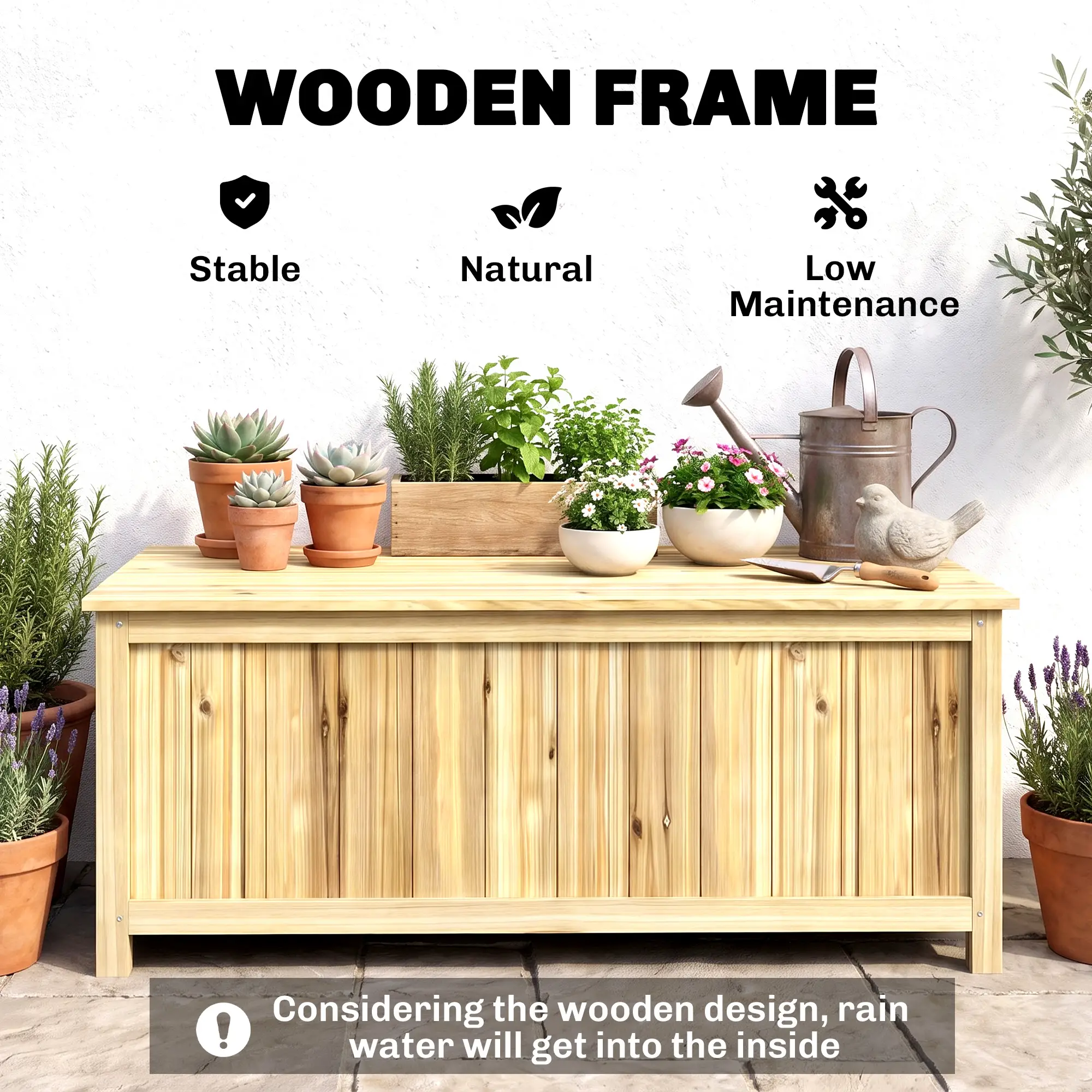 Outsunny 172L Wooden Garden Storage Box, Natural - Image 6
