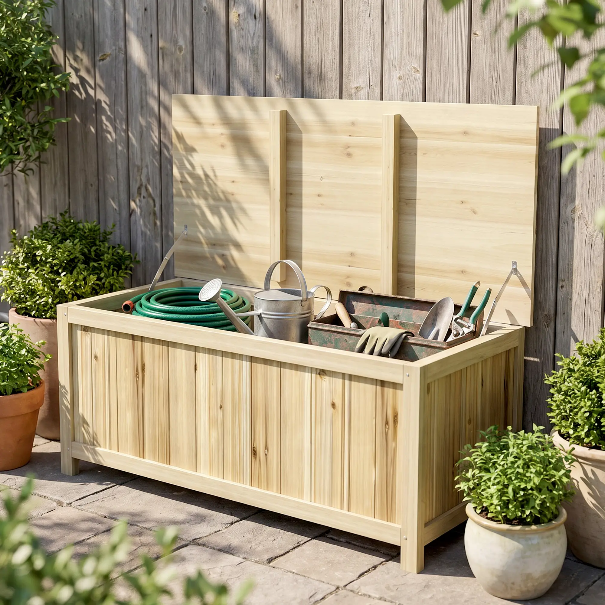 Outsunny 172L Wooden Garden Storage Box, Natural - Image 8