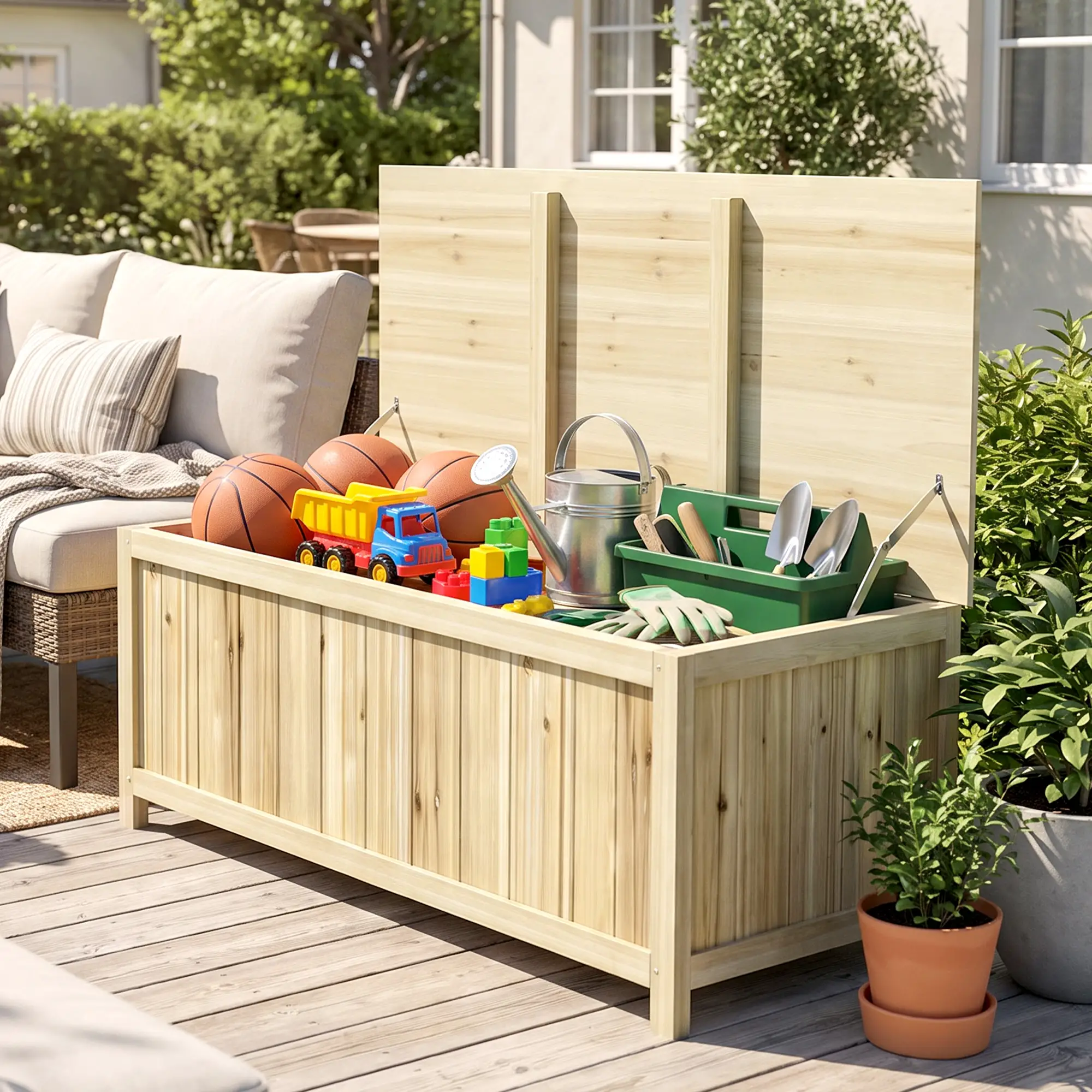 Outsunny 172L Wooden Garden Storage Box, Natural - Image 10