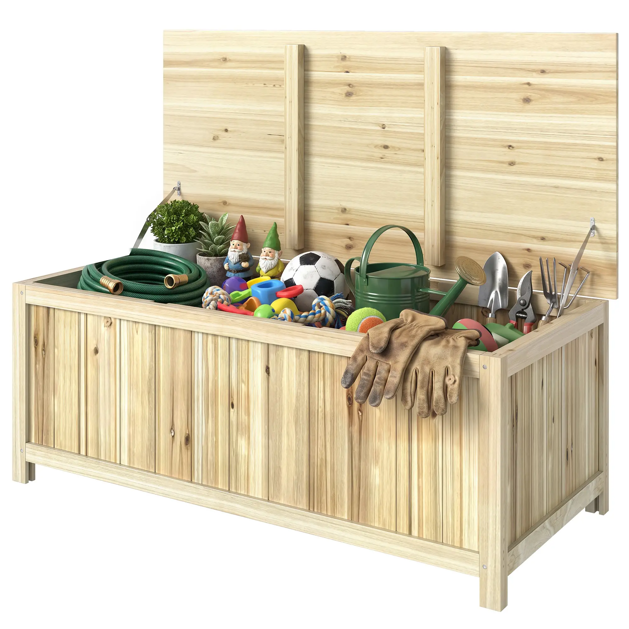 Outsunny 172L Wooden Garden Storage Box, Natural - Image 11