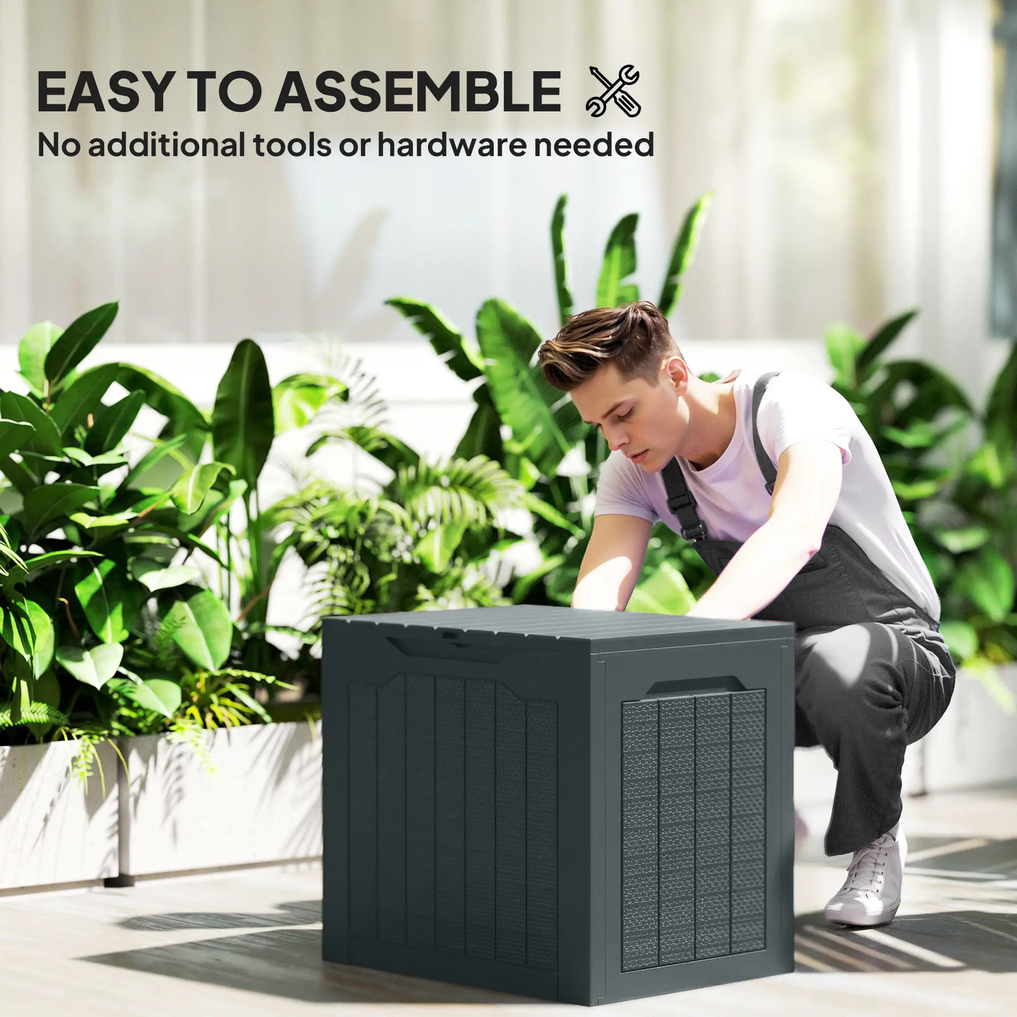 Outsunny 97L Plastic Garden Storage Box, Dark Grey - Image 4
