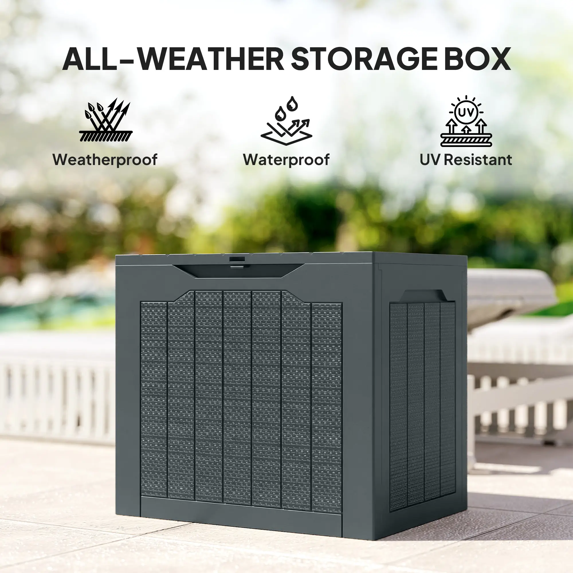 Outsunny 97L Plastic Garden Storage Box, Dark Grey - Image 7
