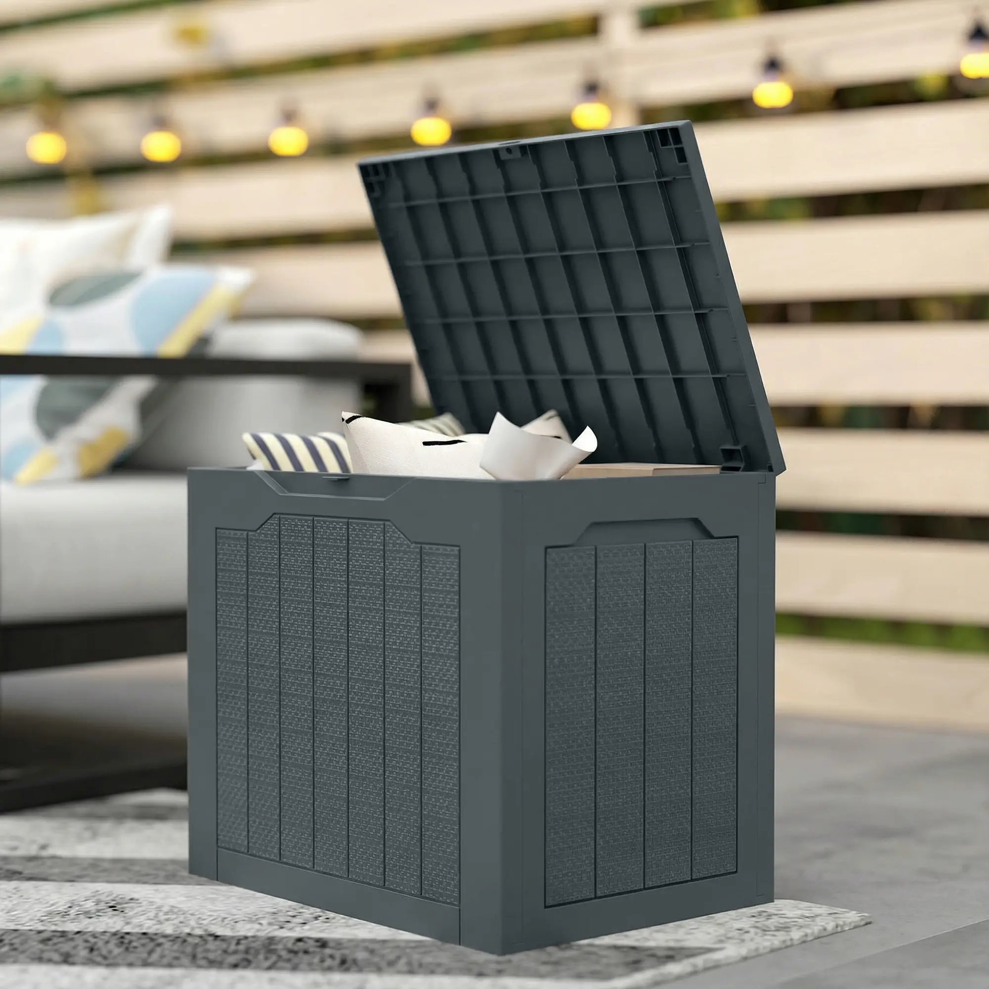 Outsunny 97L Plastic Garden Storage Box, Dark Grey - Image 8