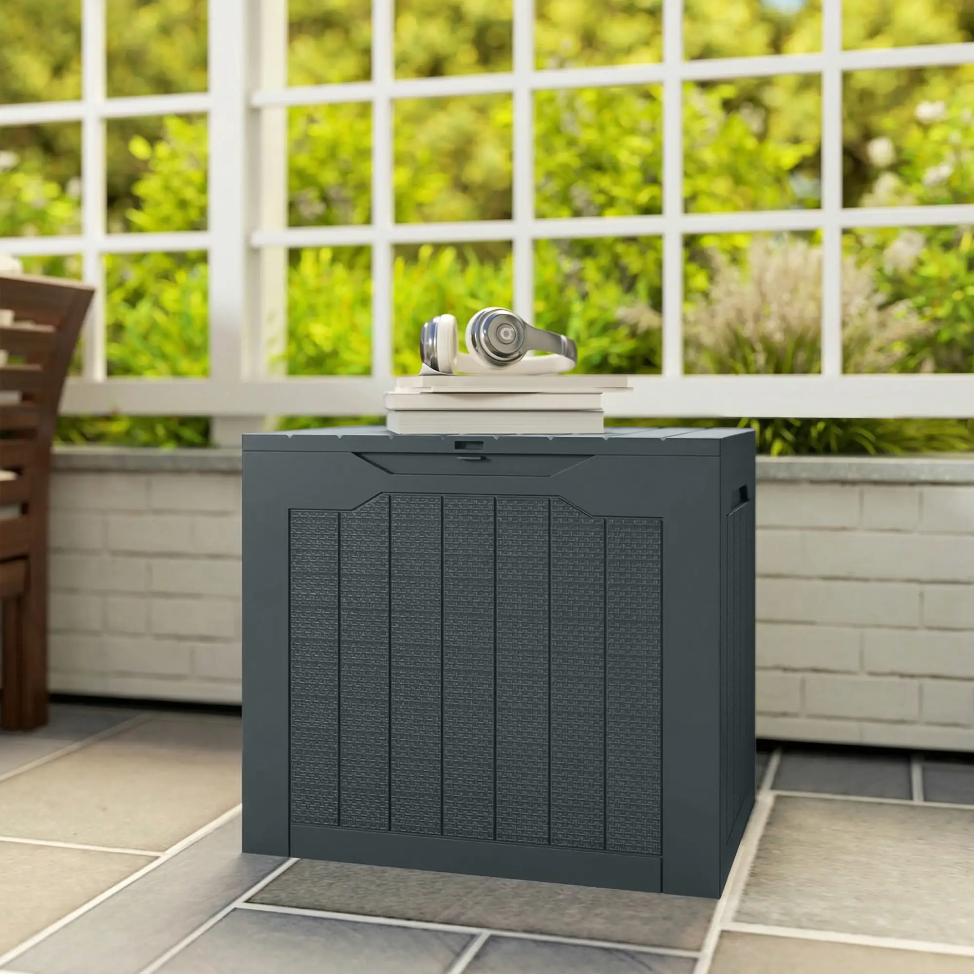 Outsunny 97L Plastic Garden Storage Box, Dark Grey - Image 9
