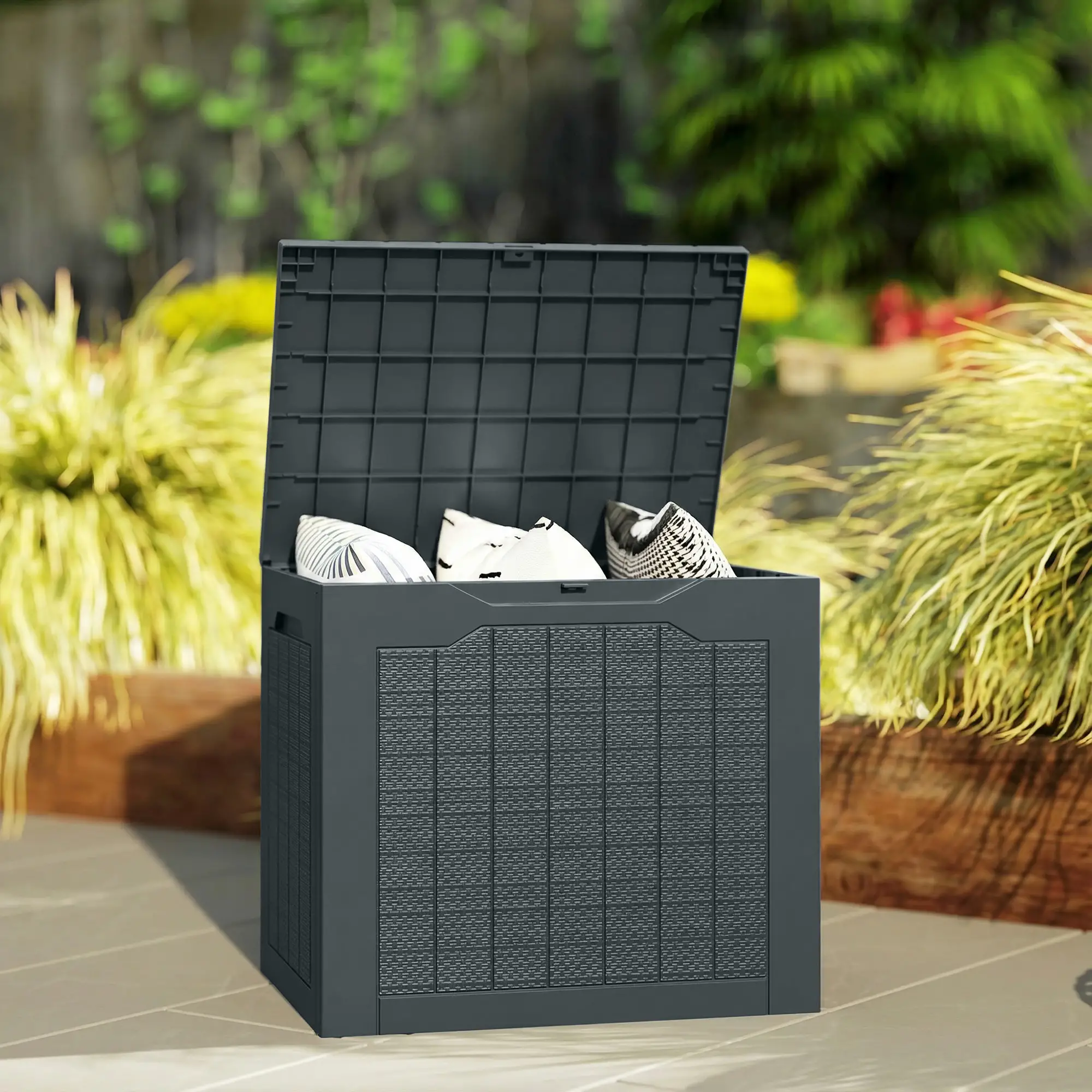 Outsunny 97L Plastic Garden Storage Box, Dark Grey - Image 10