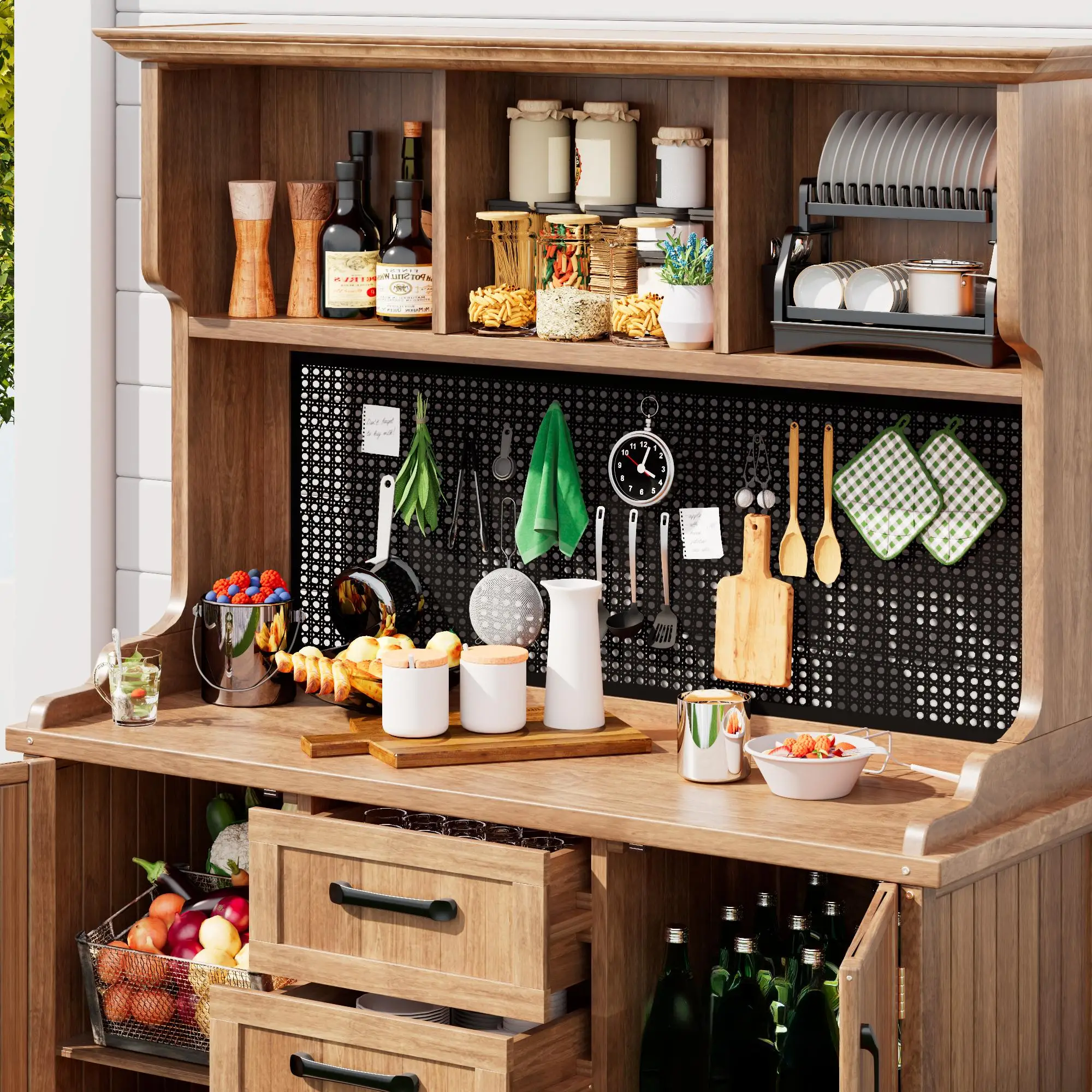 120 x 50 x 185cm Wooden Garden Cabinet with Pegboard, Natural - Image 10