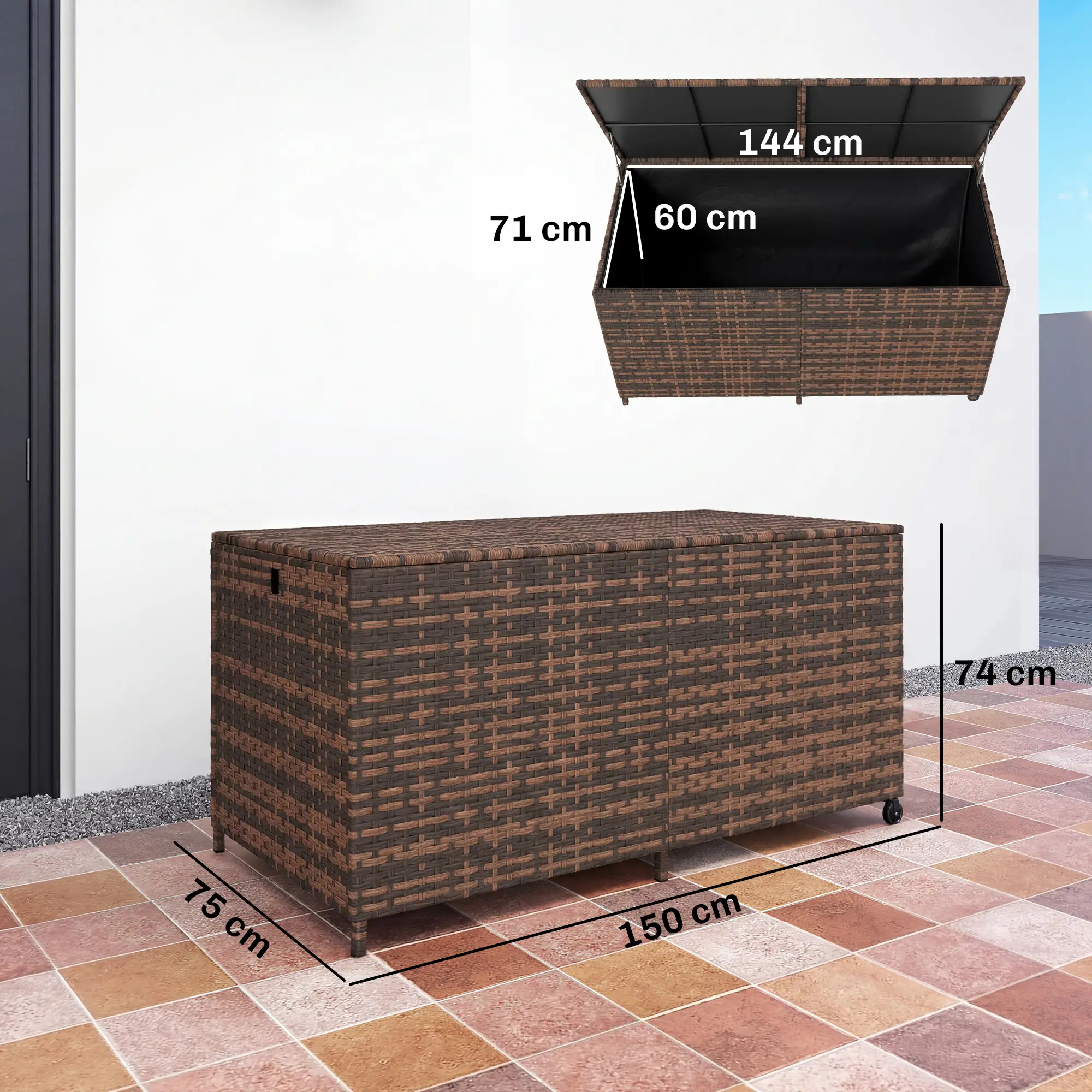 Outsunny 650L Rattan Garden Storage Box, Mixed Brown - Image 3