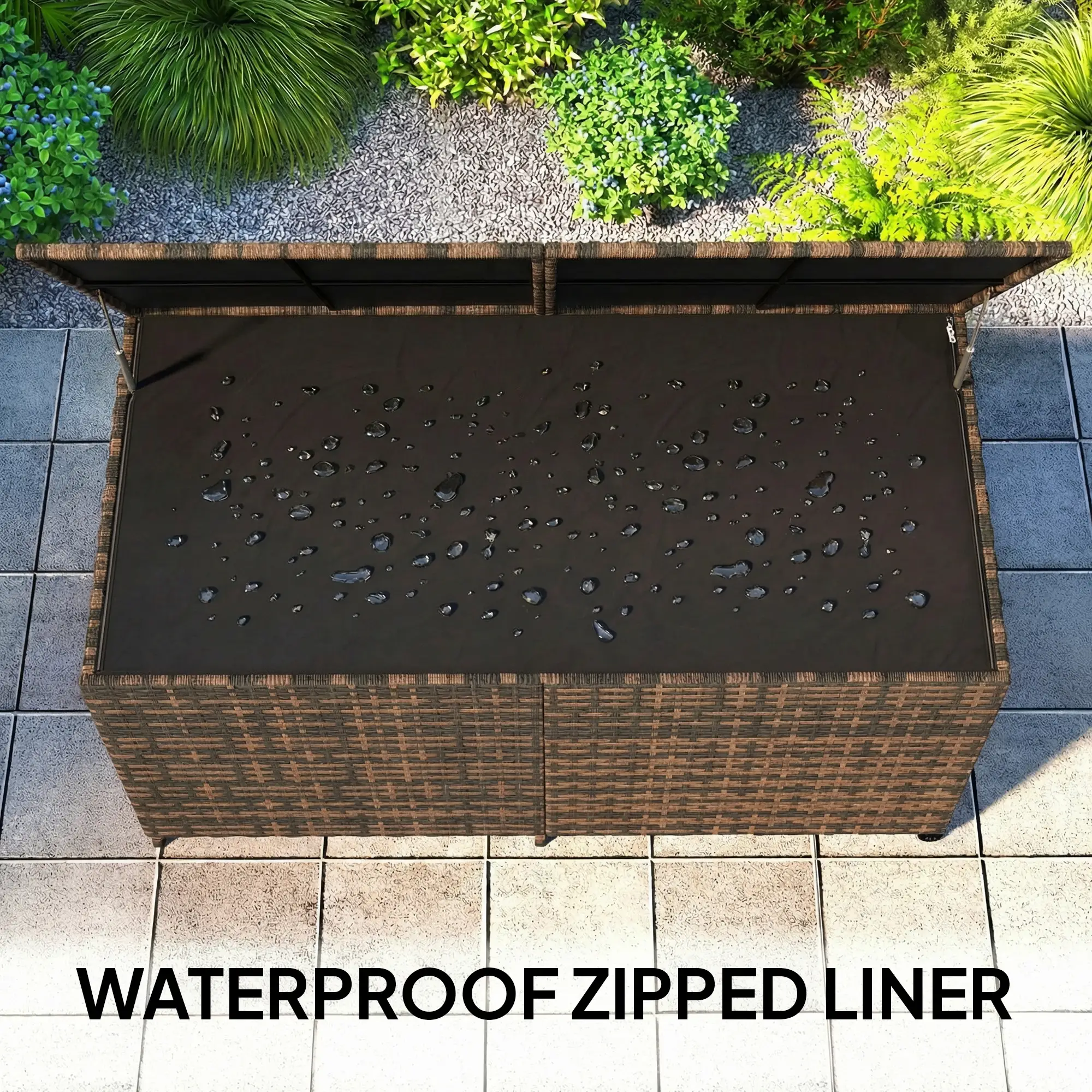 Outsunny 650L Rattan Garden Storage Box, Mixed Brown - Image 5