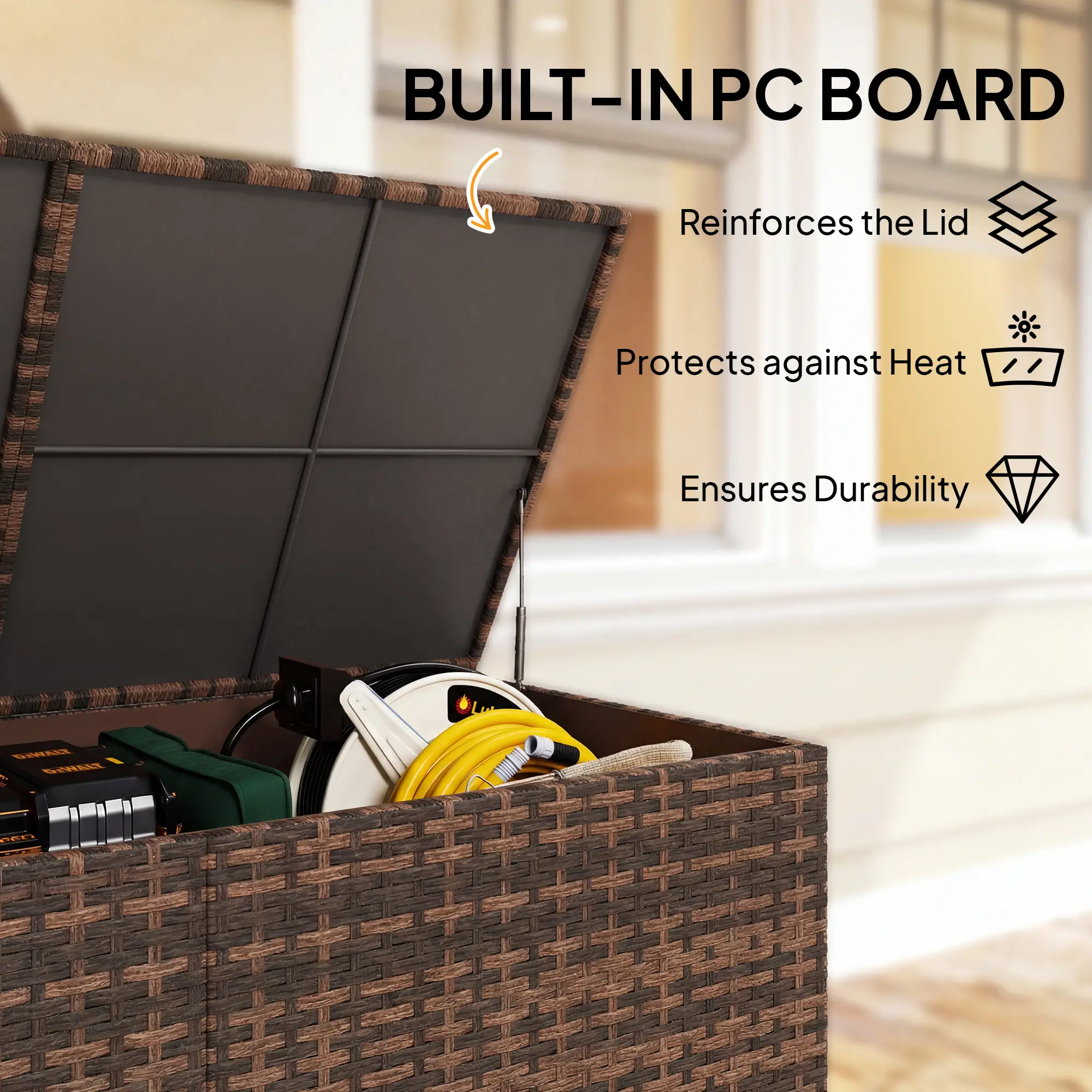 Outsunny 650L Rattan Garden Storage Box, Mixed Brown - Image 6