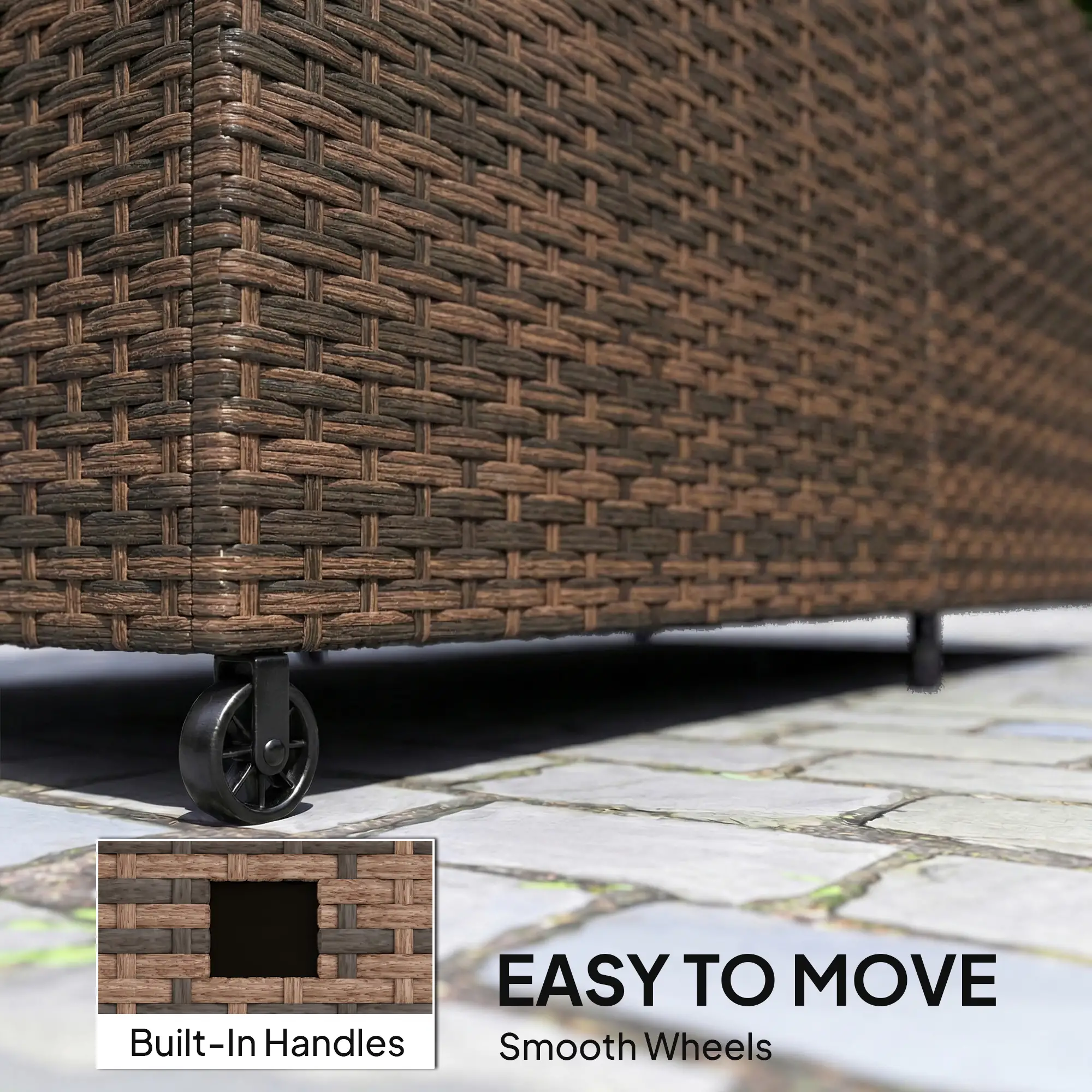 Outsunny 650L Rattan Garden Storage Box, Mixed Brown - Image 8