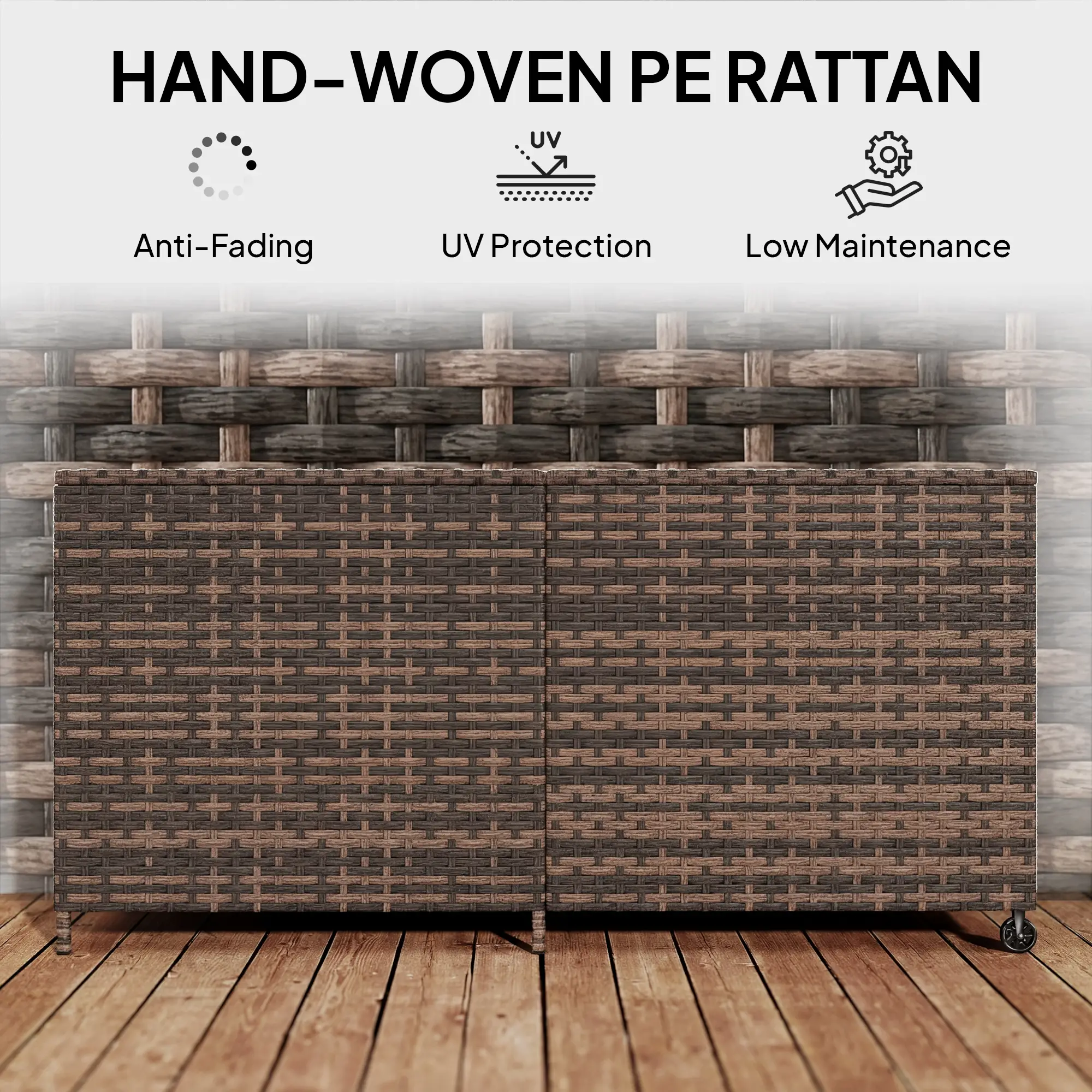 Outsunny 650L Rattan Garden Storage Box, Mixed Brown - Image 9