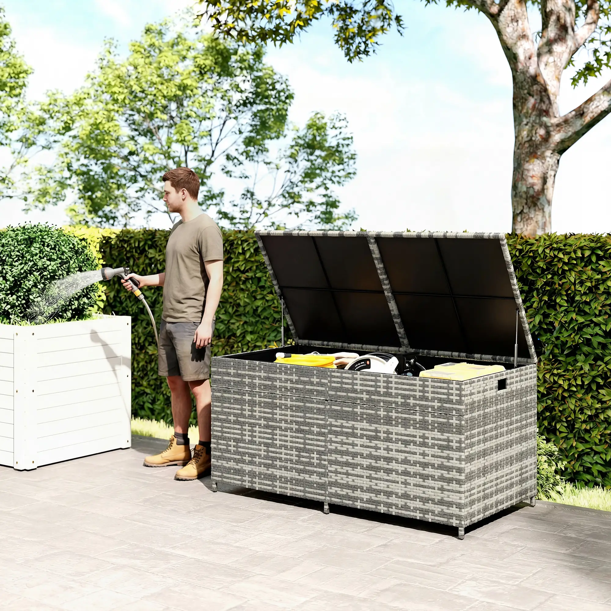 Outsunny 650L Rattan Garden Storage Box, Mixed Grey - Image 2