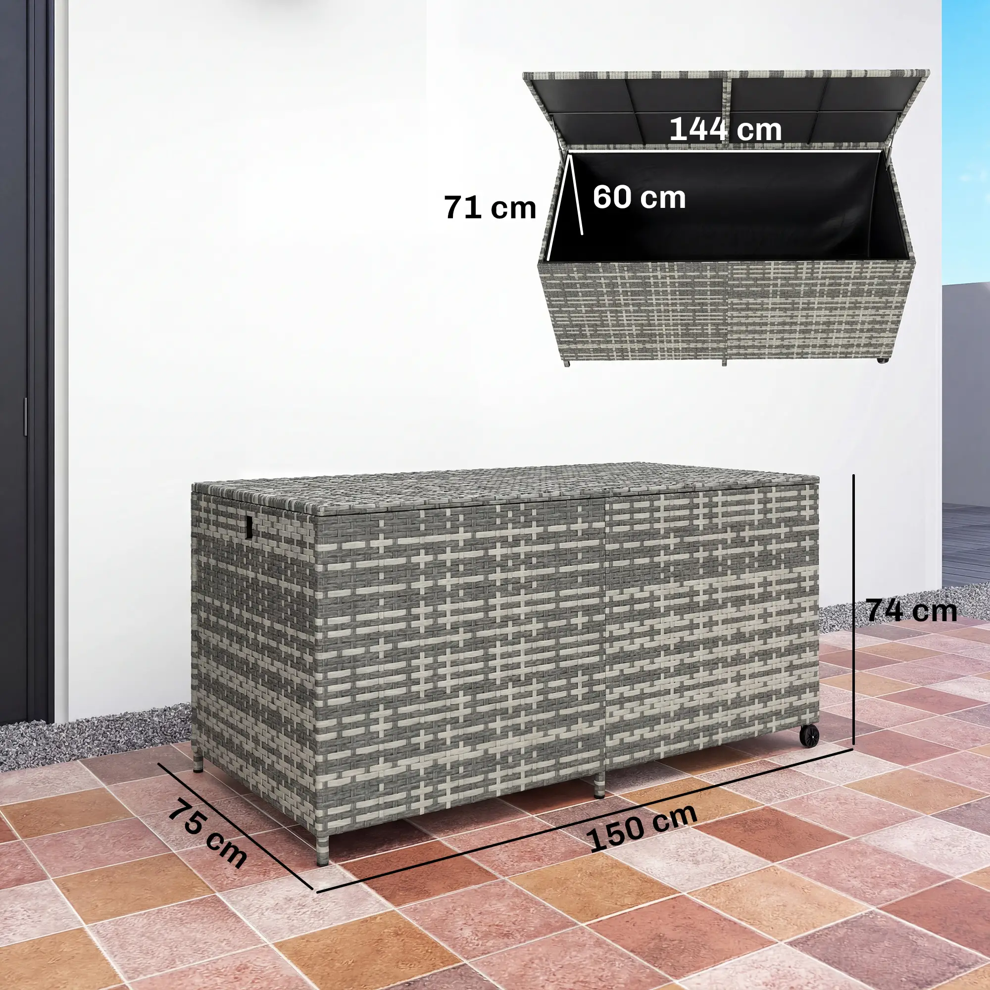 Outsunny 650L Rattan Garden Storage Box, Mixed Grey - Image 3