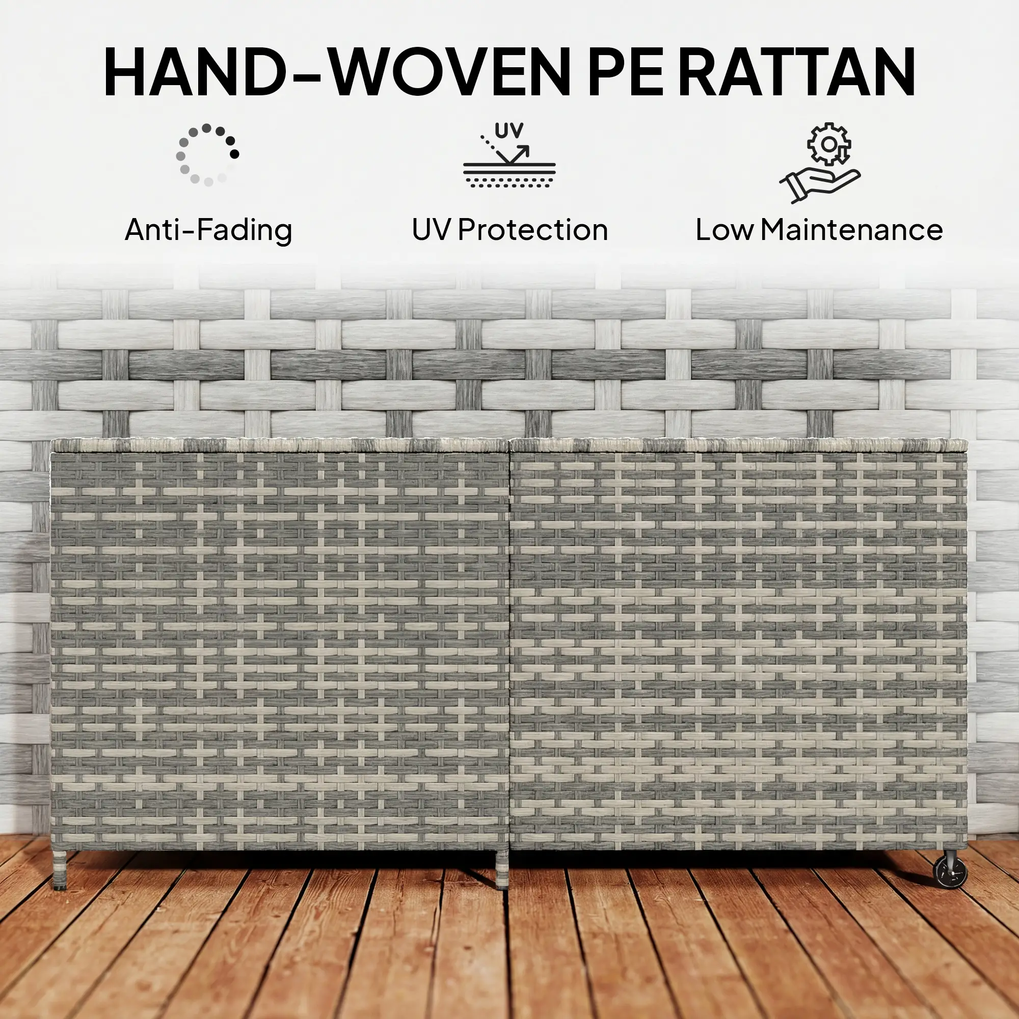 Outsunny 650L Rattan Garden Storage Box, Mixed Grey - Image 9