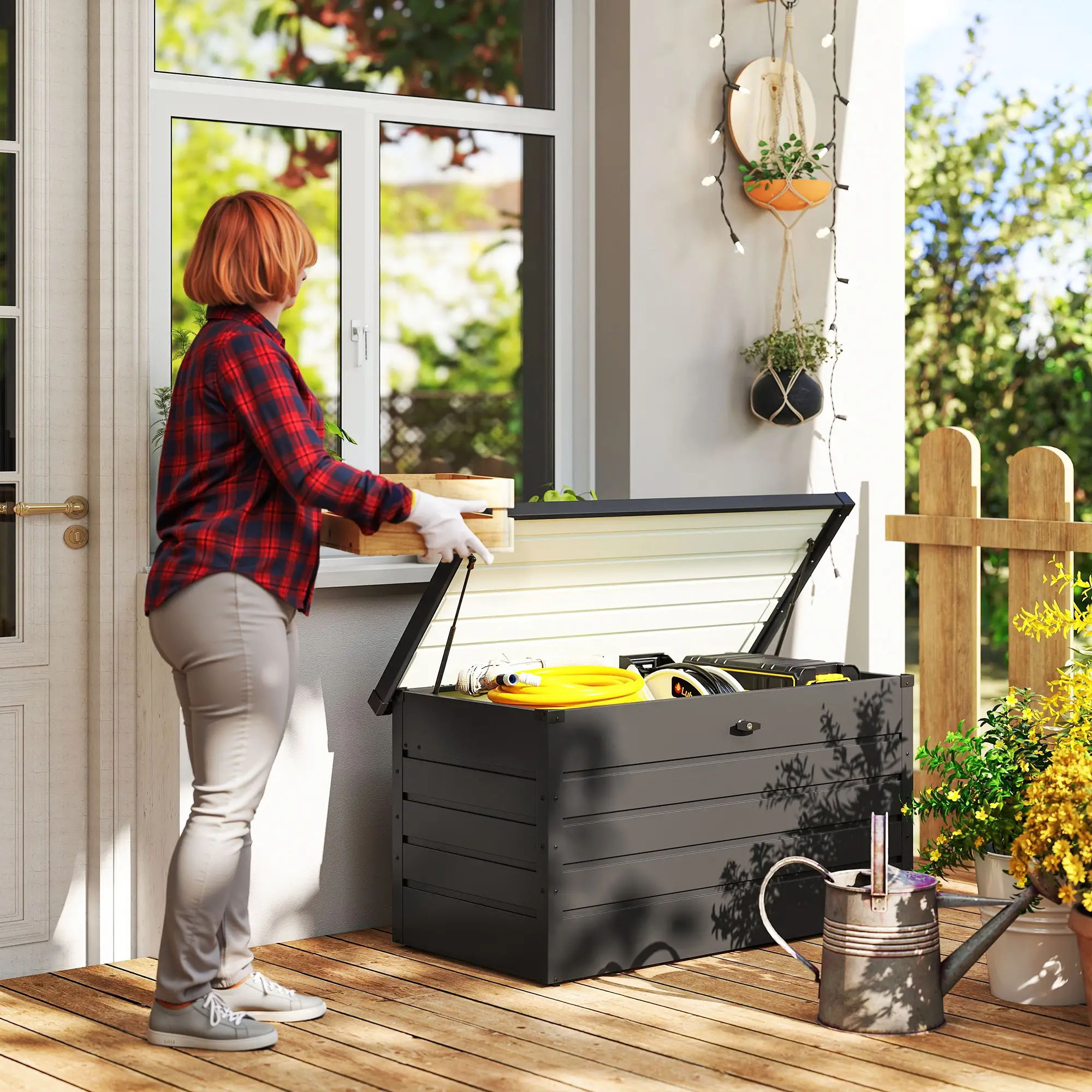 Outsunny 311L Steel Garden Storage Box, Dark Grey - Image 2