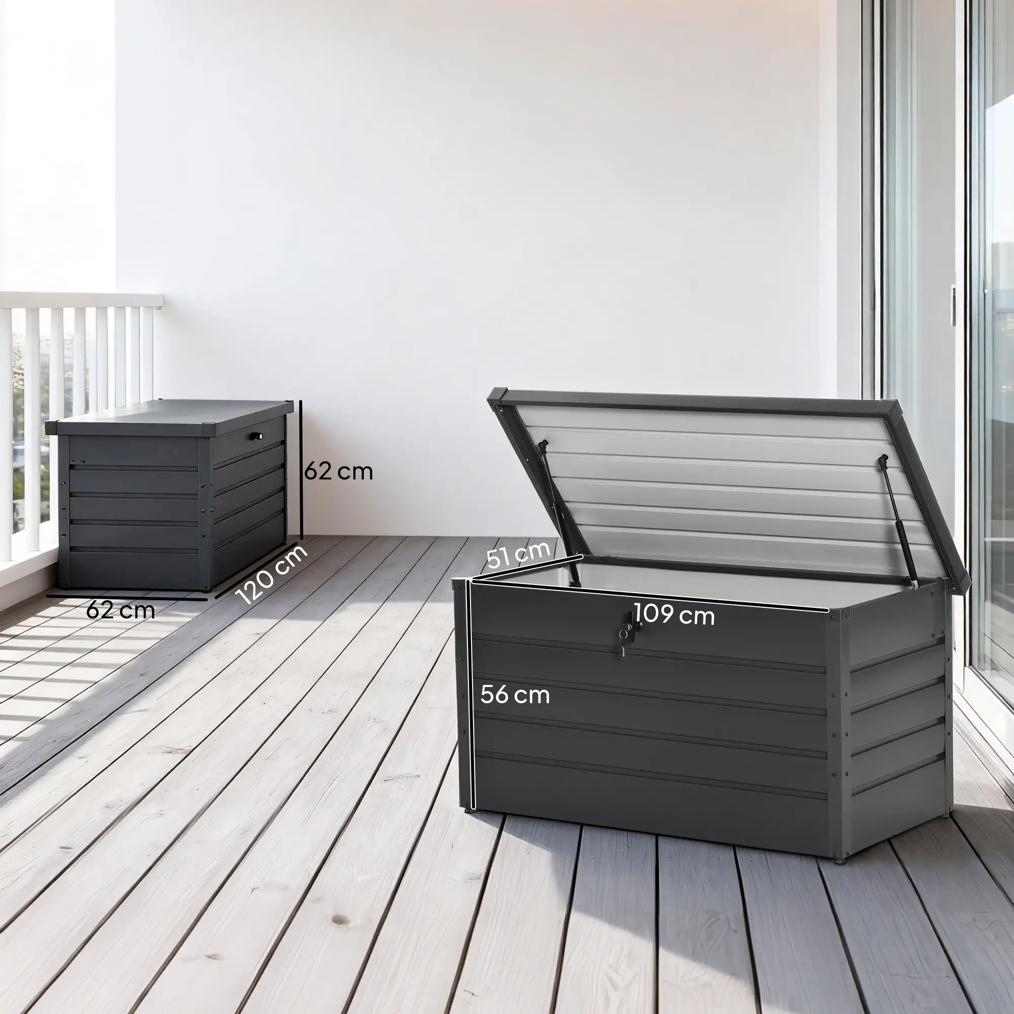Outsunny 311L Steel Garden Storage Box, Dark Grey - Image 3