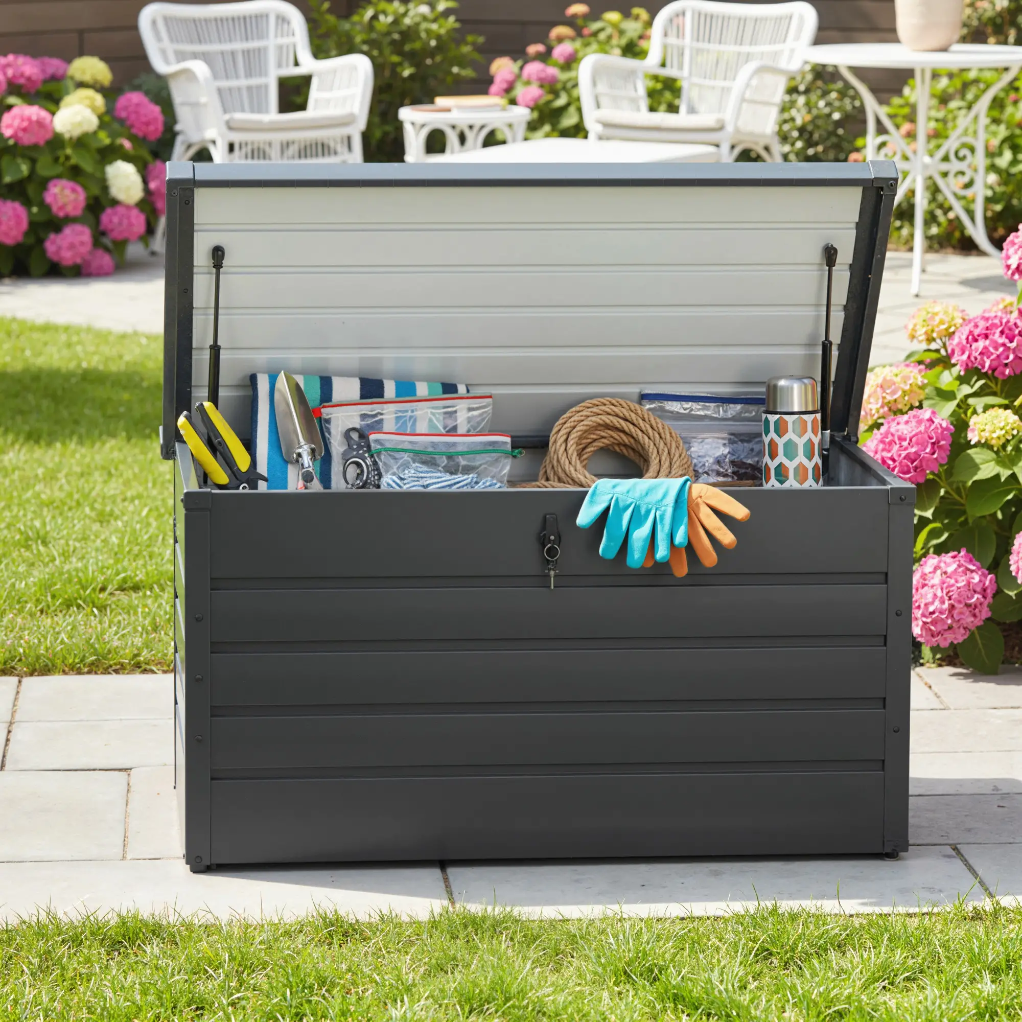 Outsunny 311L Steel Garden Storage Box, Dark Grey - Image 7