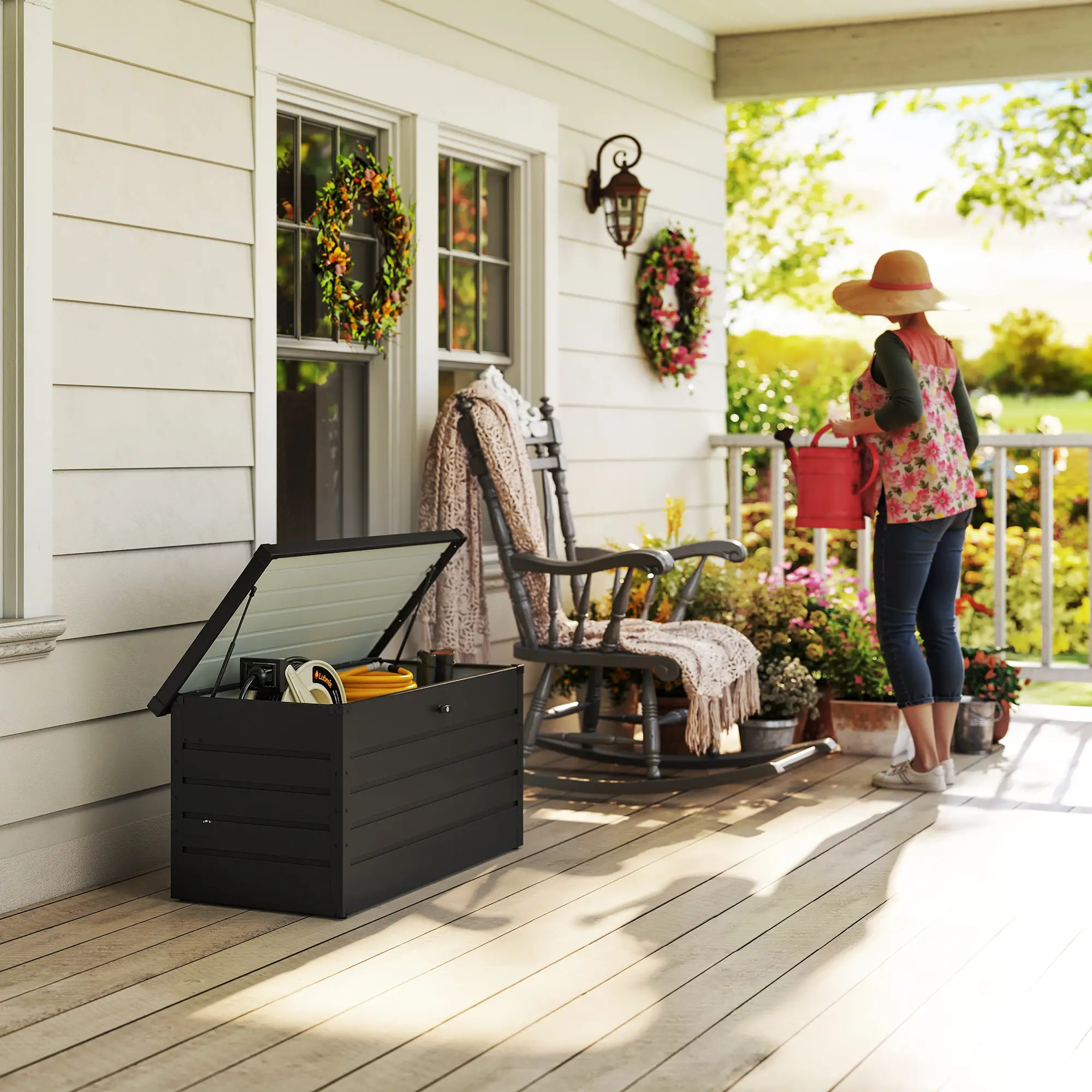 Outsunny 311L Steel Garden Storage Box, Dark Grey - Image 8