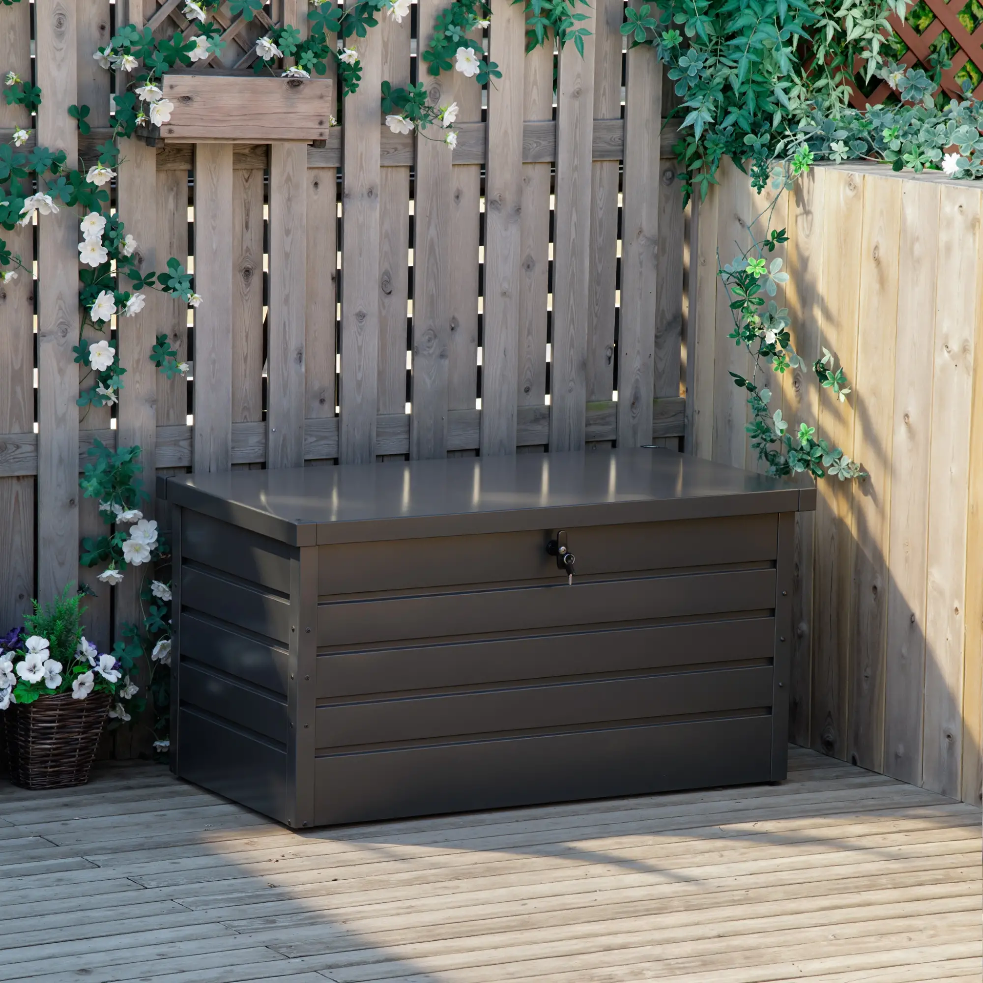 Outsunny 311L Steel Garden Storage Box, Dark Grey - Image 9