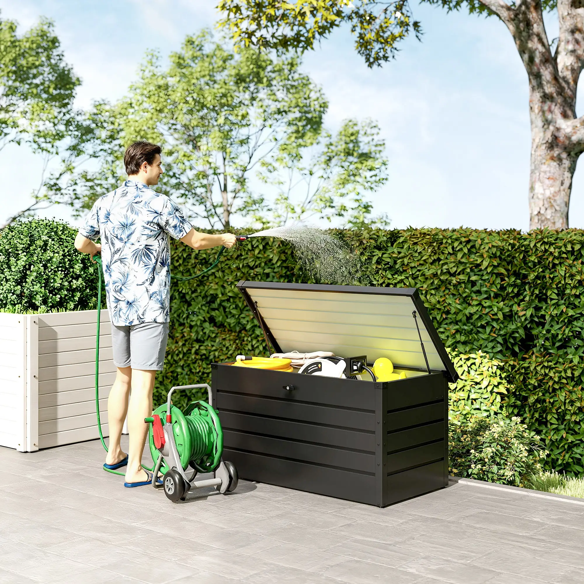 Outsunny 311L Steel Garden Storage Box, Dark Grey - Image 10