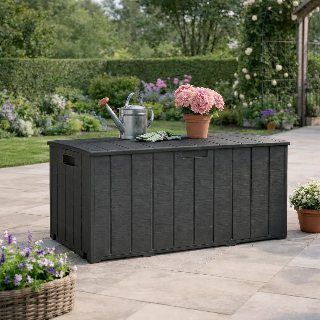 Outsunny 366L Plastic Garden Storage Box, Black - Image 2
