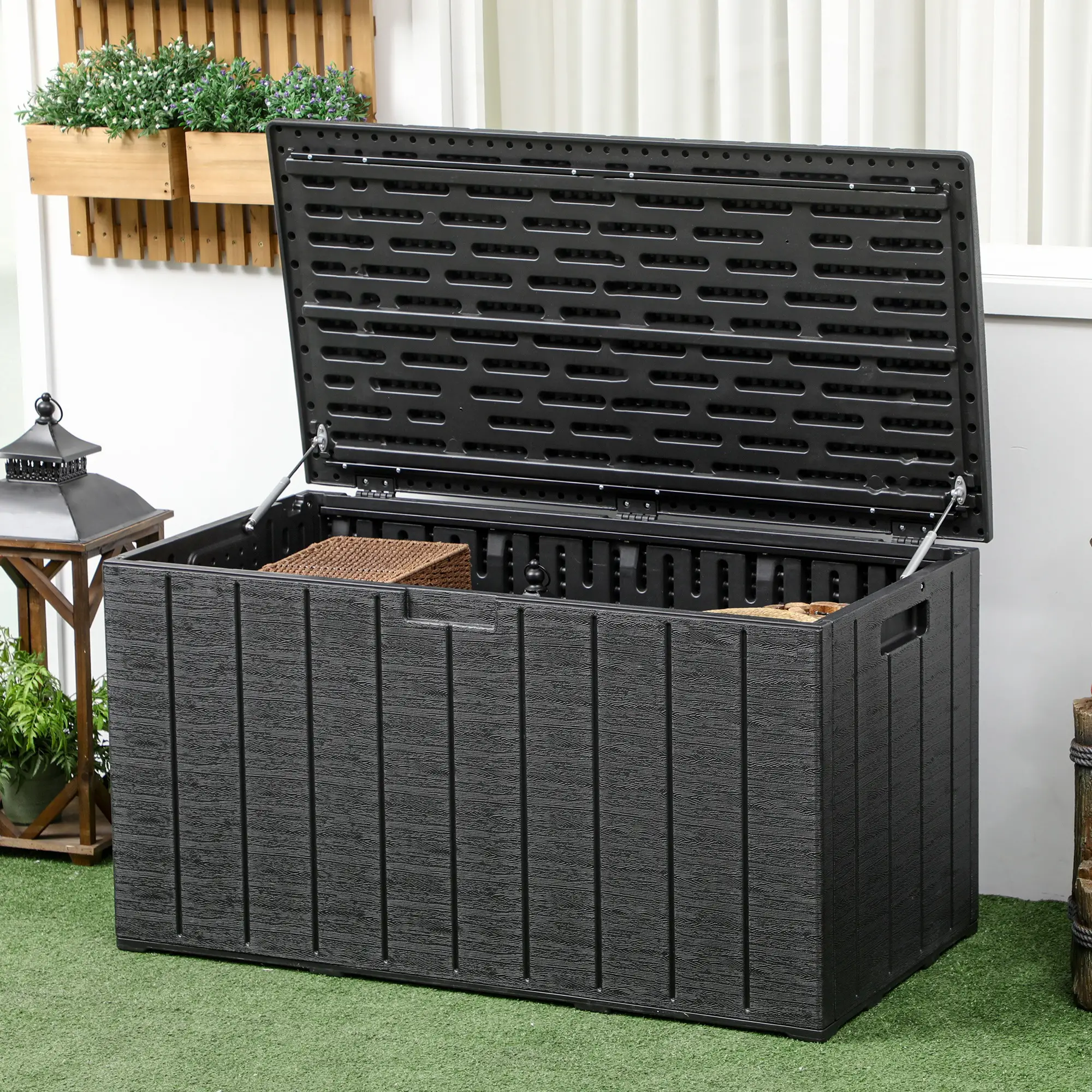 Outsunny 366L Plastic Garden Storage Box, Black - Image 3