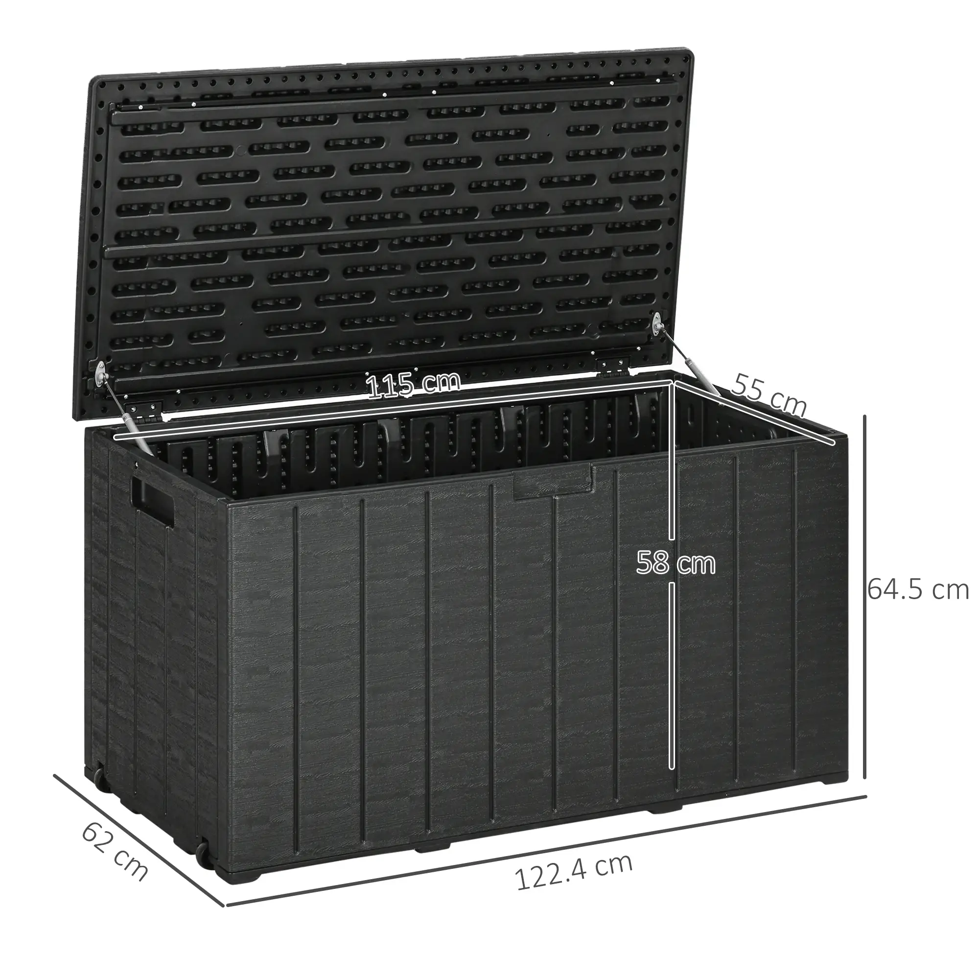 Outsunny 366L Plastic Garden Storage Box, Black - Image 4