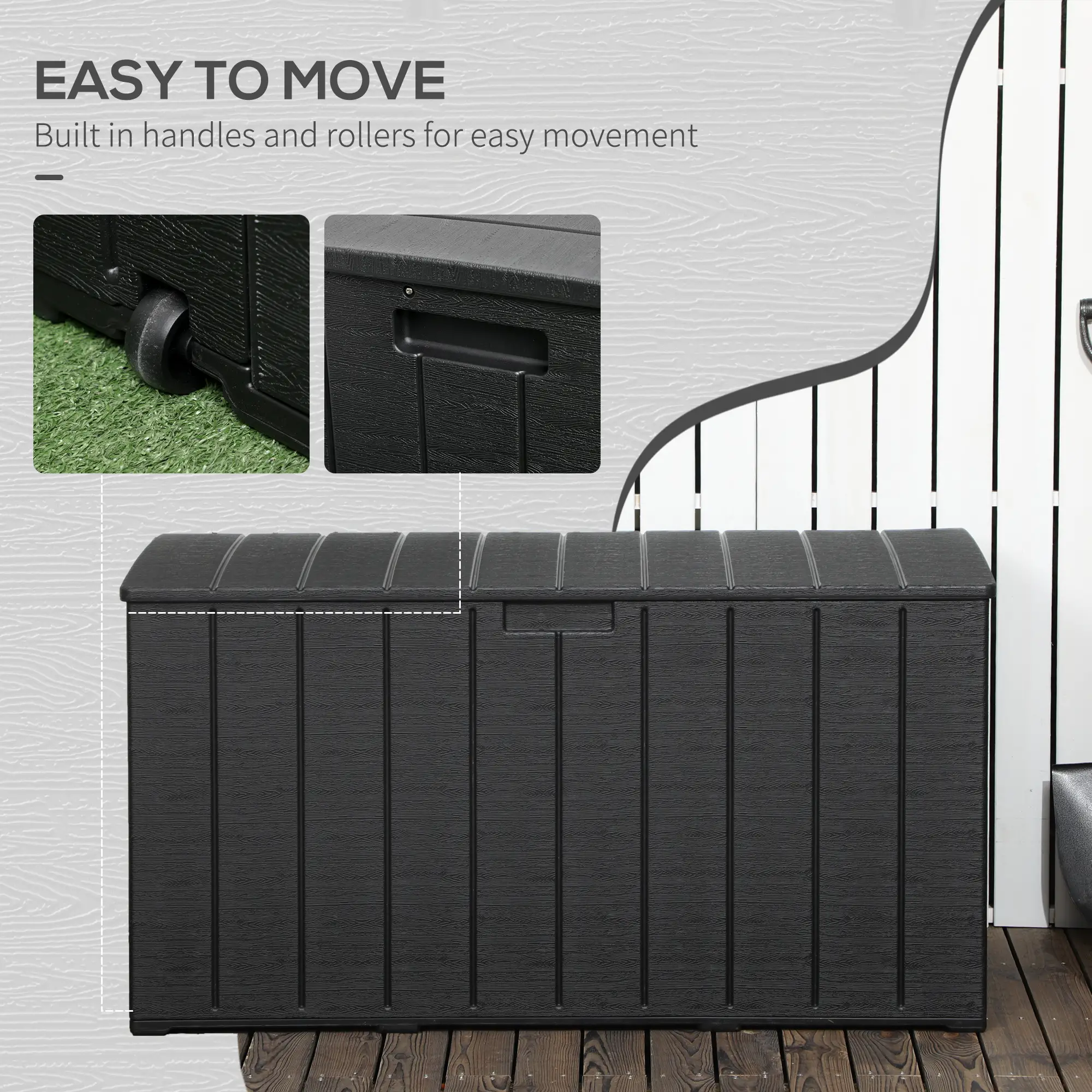 Outsunny 366L Plastic Garden Storage Box, Black - Image 7