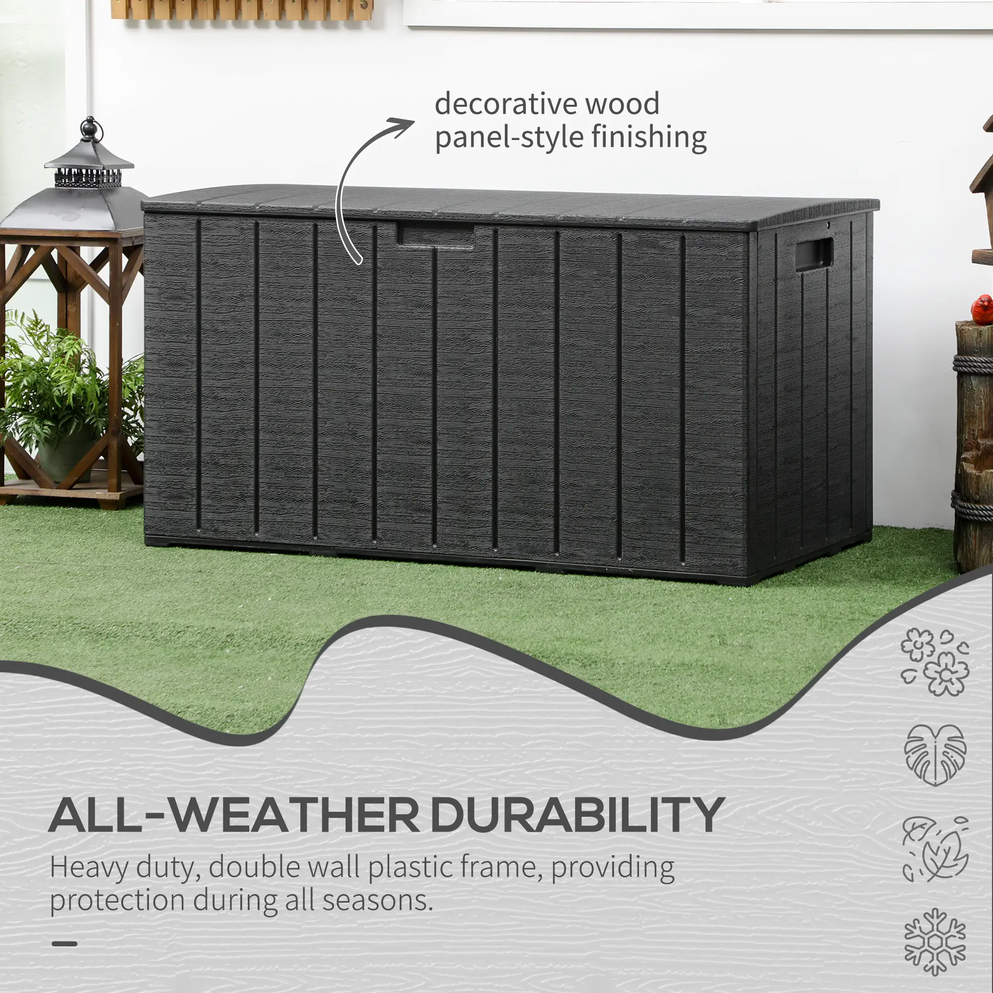 Outsunny 366L Plastic Garden Storage Box, Black - Image 8