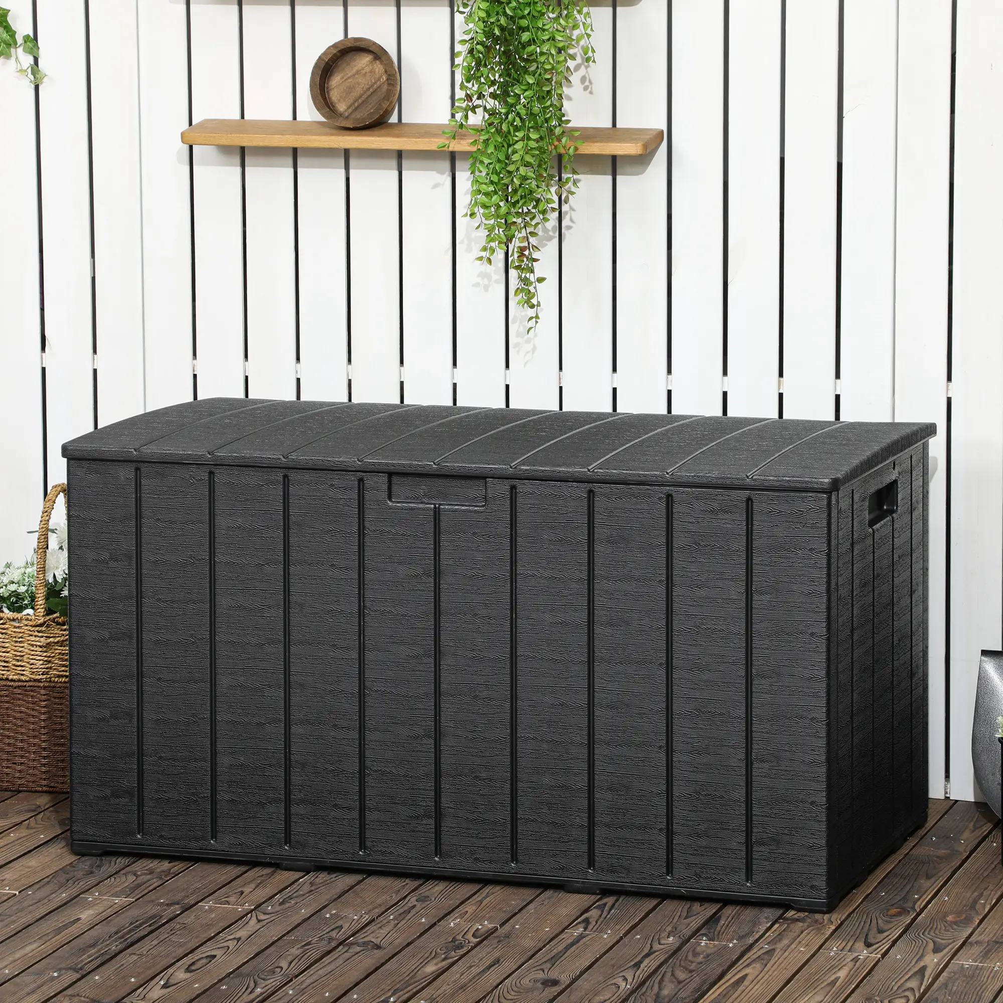 Outsunny 366L Plastic Garden Storage Box, Black - Image 10