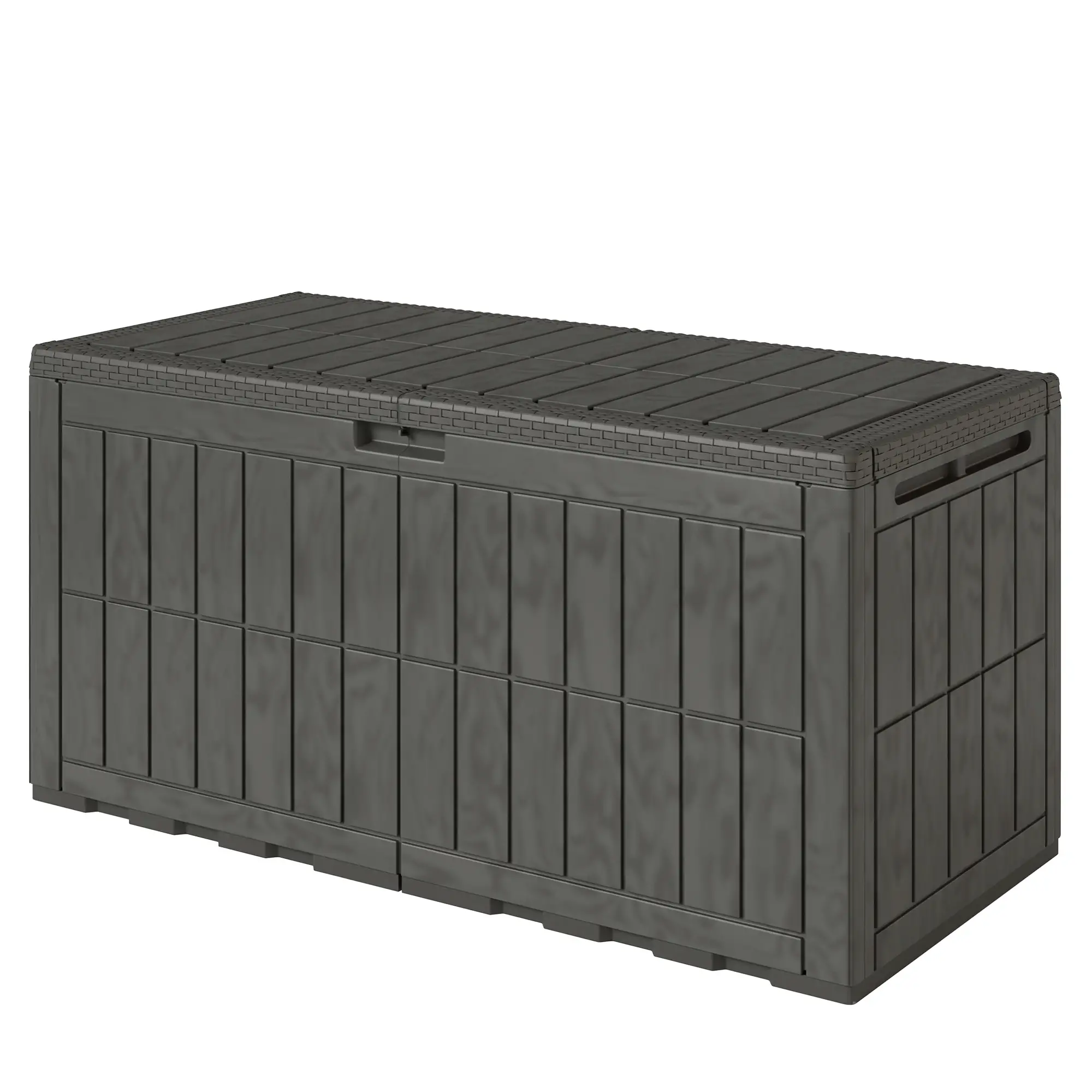 Outsunny 440L Plastic Garden Storage Box, Coffee Wood Effect - Image 11