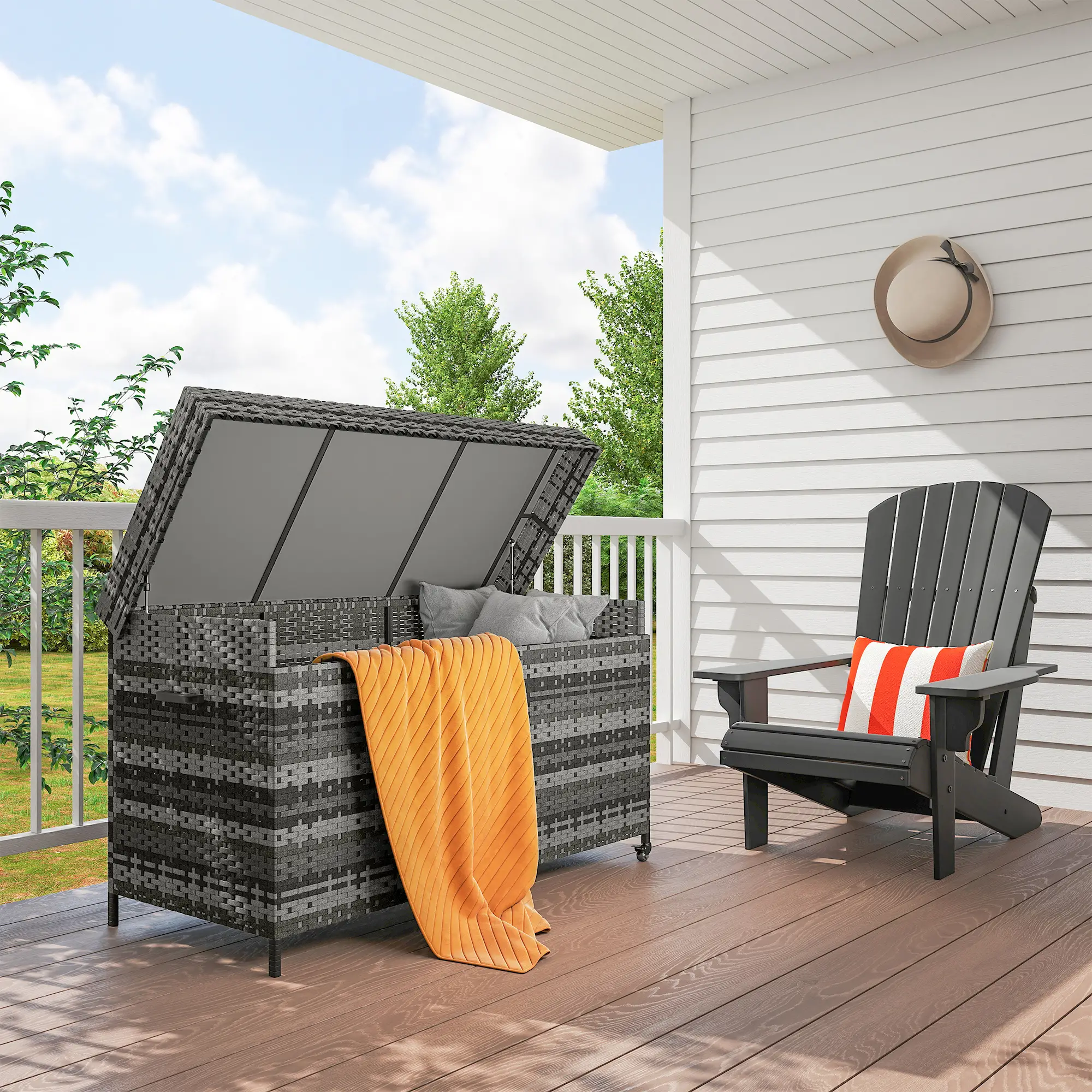 Outsunny 627L Rattan Garden Storage Box, Dark Grey - Image 2