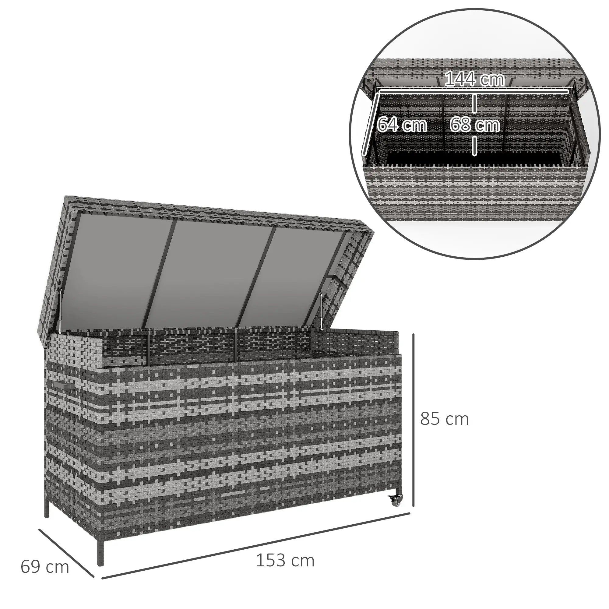 Outsunny 627L Rattan Garden Storage Box, Dark Grey - Image 3