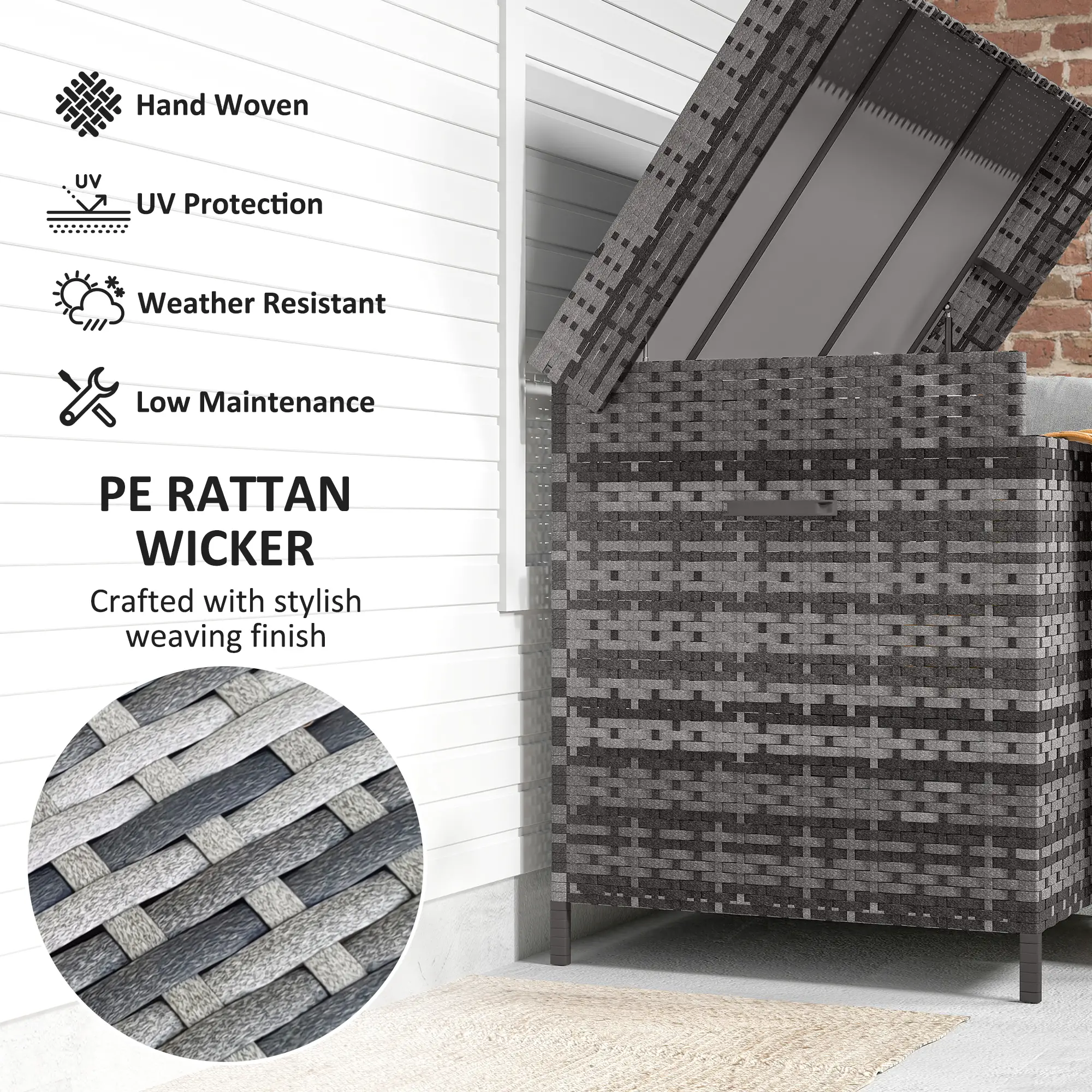 Outsunny 627L Rattan Garden Storage Box, Dark Grey - Image 7