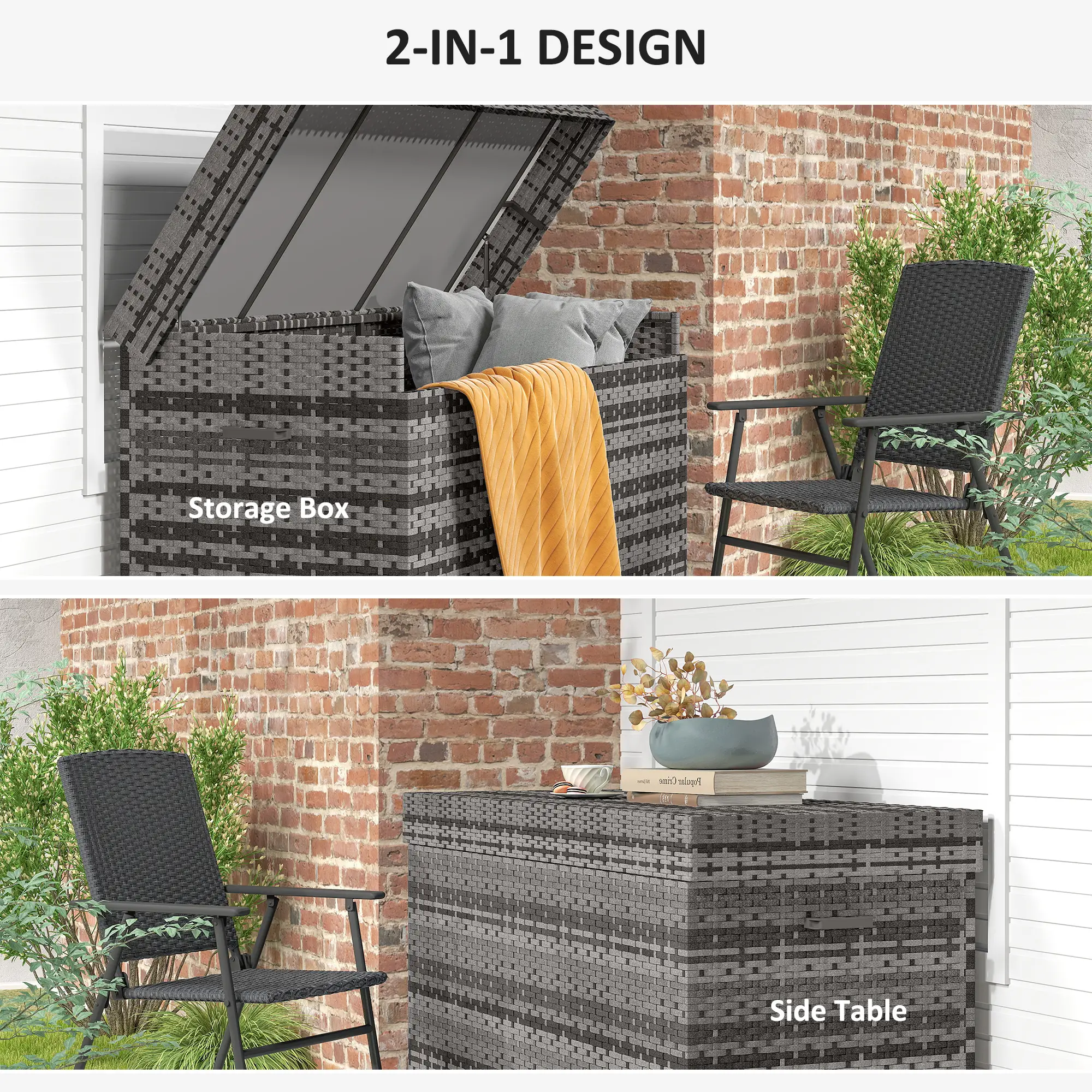 Outsunny 627L Rattan Garden Storage Box, Dark Grey - Image 8