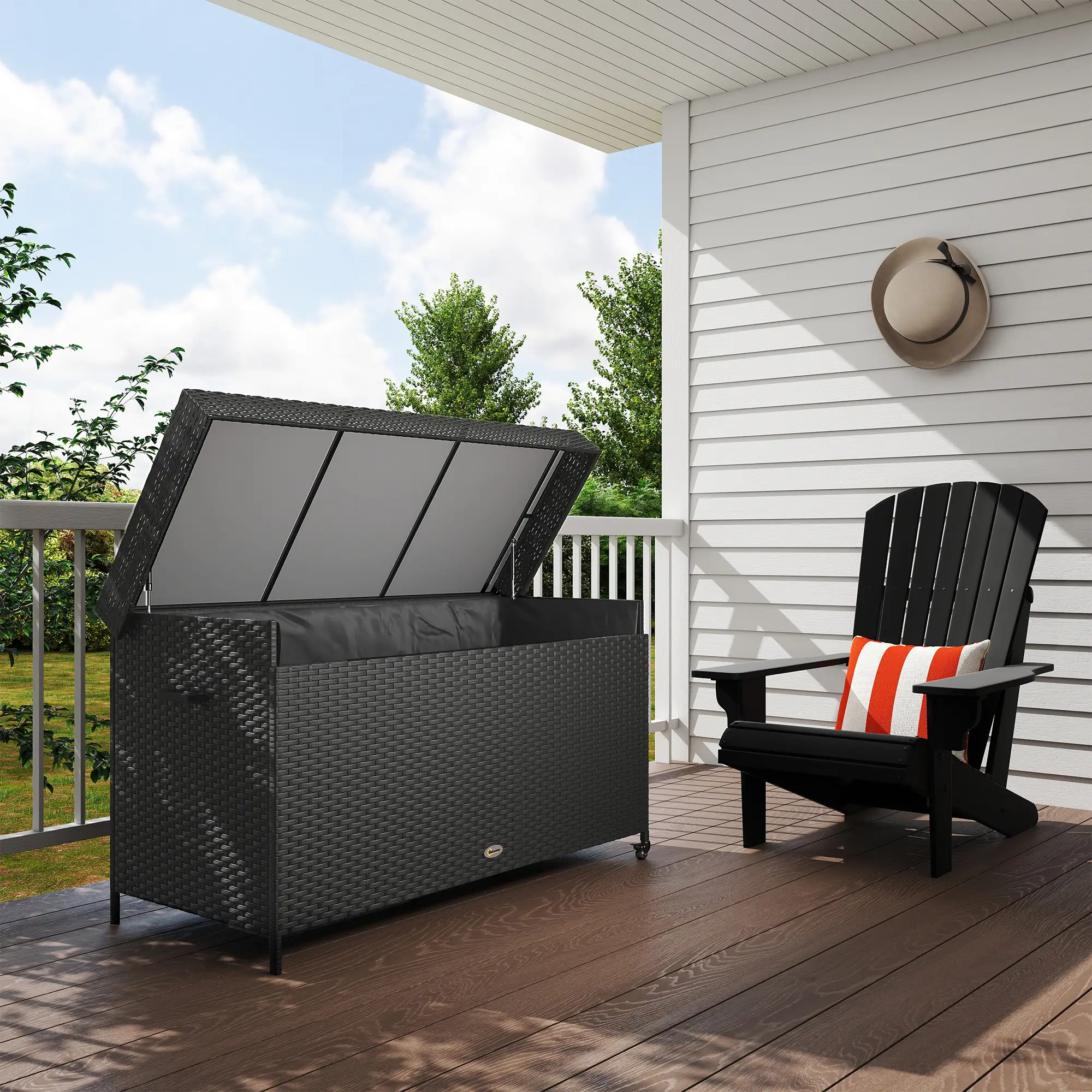 Outsunny 627L Rattan Garden Storage Box, Black - Image 2