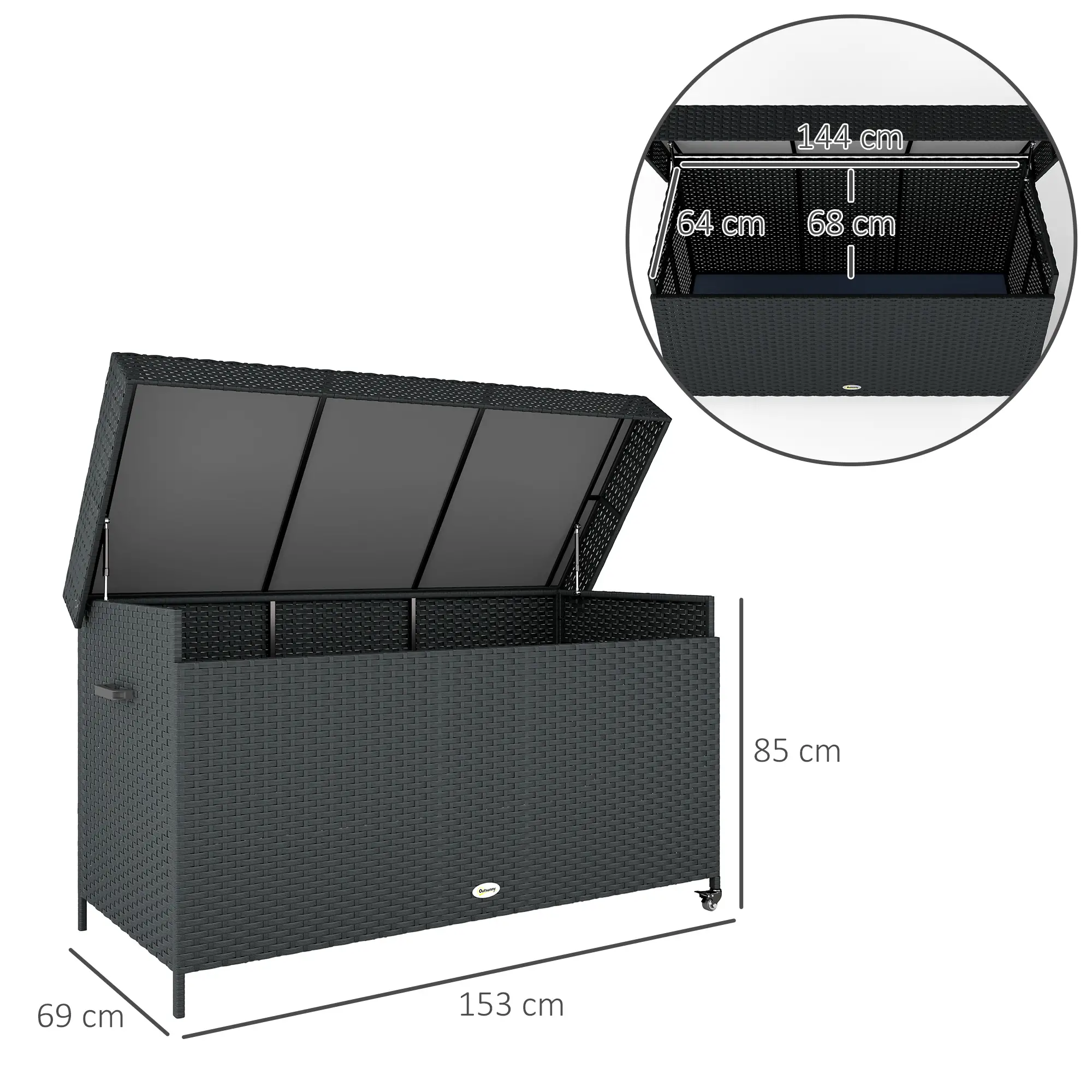 Outsunny 627L Rattan Garden Storage Box, Black - Image 3