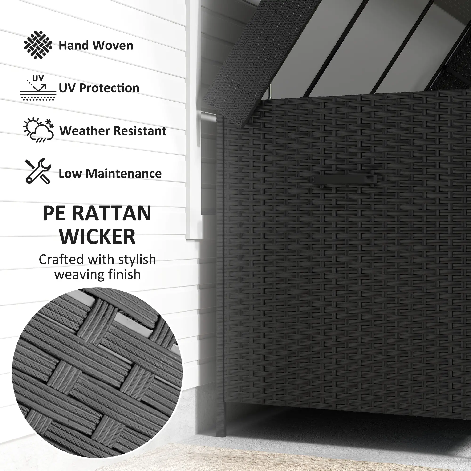 Outsunny 627L Rattan Garden Storage Box, Black - Image 7