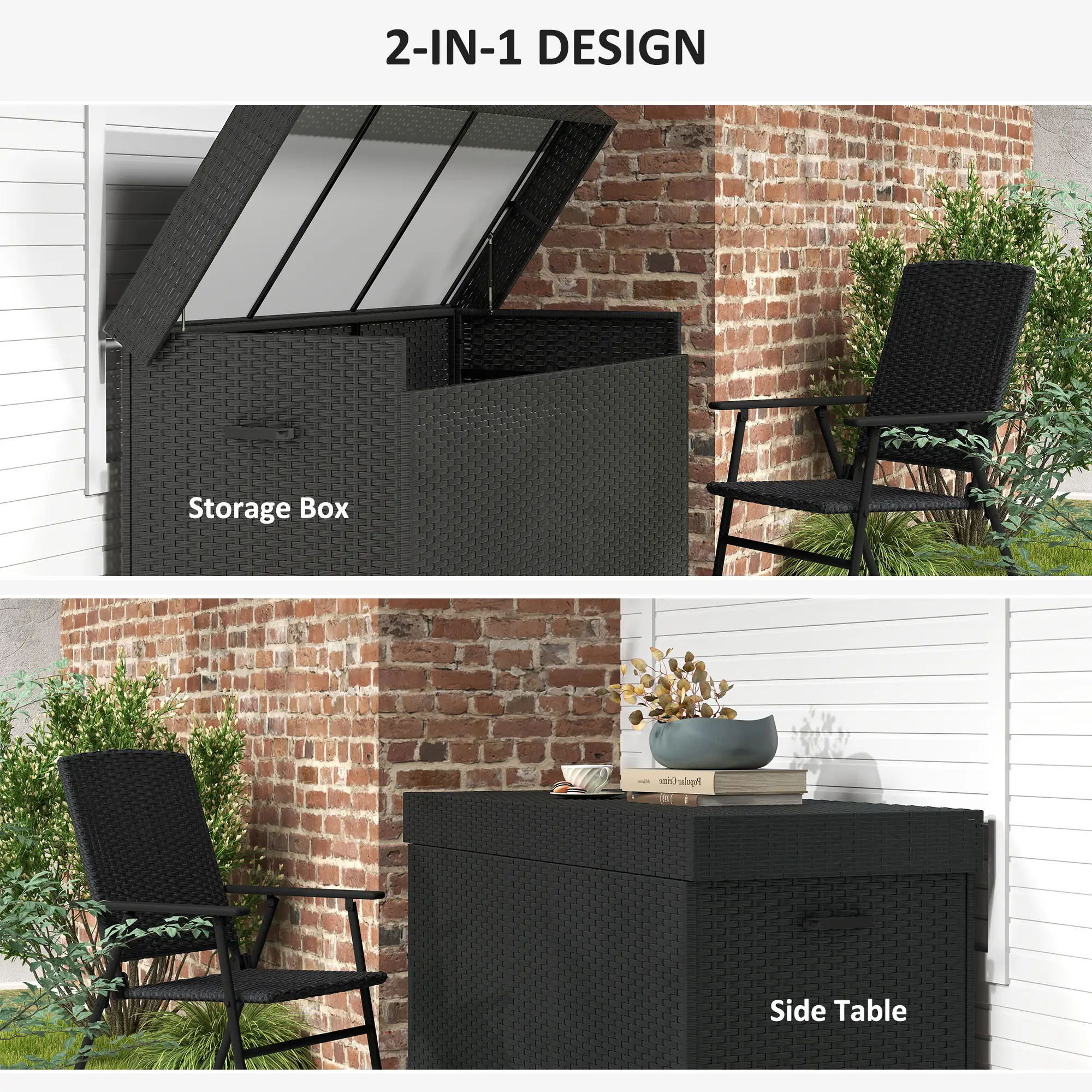 Outsunny 627L Rattan Garden Storage Box, Black - Image 8